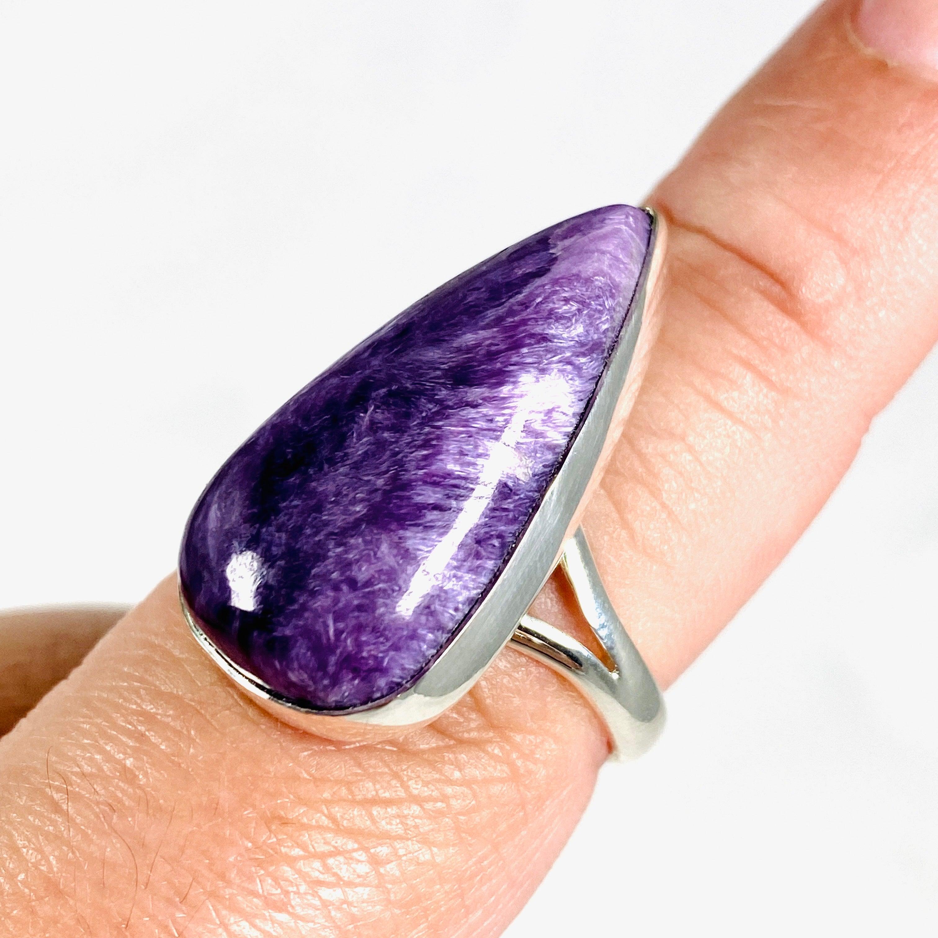Charoite Teardrop Ring Size 9 KRGJ3052 - Elegant Purple Gemstone Jewelry for Women, Perfect for Weddings, Parties & Special Occasions