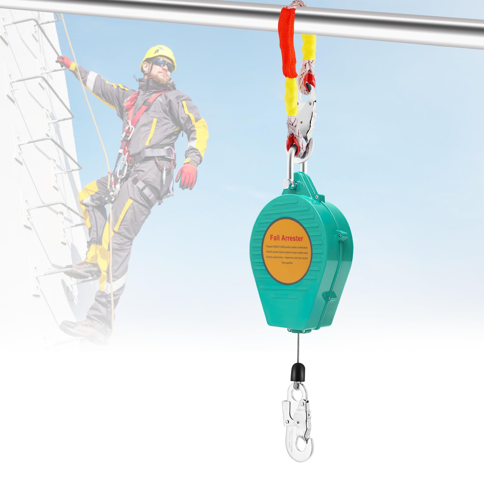 33ft/10m Heavy Duty Self Retracting Lifeline - 330lbs Capacity Fall Arrest Safety Lanyard with Alloy Steel Hook & Aviation Wire Rope - OSHA Compliant Fall Protection Equipment for Construction, Roofing, Window Cleaning & Industrial Work