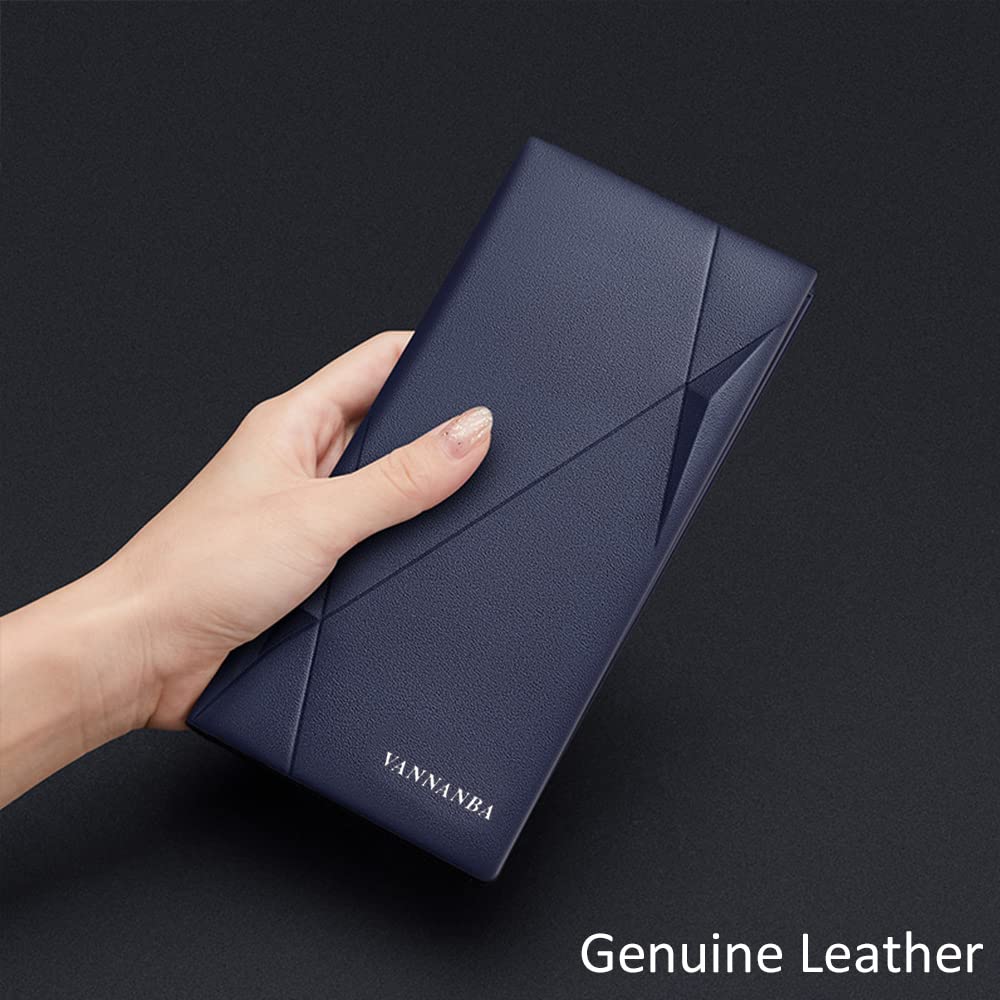 VANNANBA Slim RFID Blocking Leather Wallet for Men - Thin Bifold Credit Card Holder with ID Window & Gift Box (Navy) | Perfect for Everyday Carry, Travel & Business Use