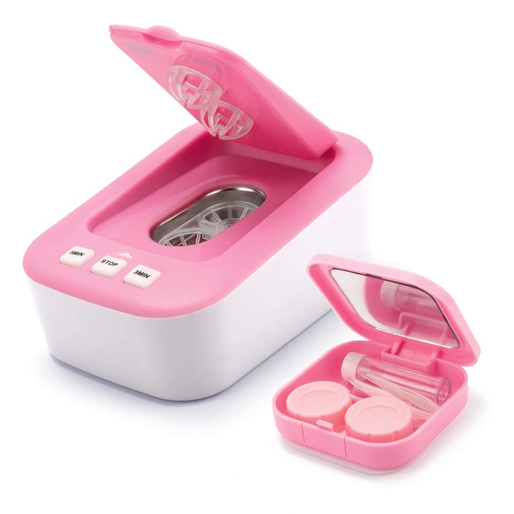 OFONE Ultrasonic Contact Lens Cleaner Case - Portable Cleaning Machine for Soft, Hard & RGP Lenses - Travel-Friendly Pink Lens Cleaner - Perfect for Daily Use, Travel & Contact Lens Maintenance