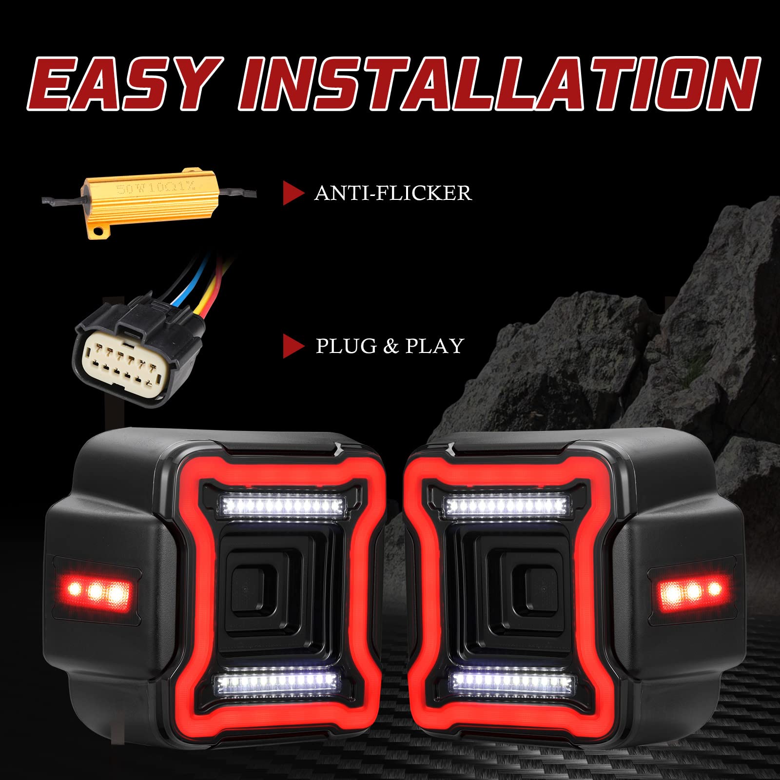 Smoked LED Tail Lights Replacement Kit for 2018-2022 Jeep Wrangler JL - Rear Brake Light, Turn Signal & Reverse Backup Assembly (Pair) - Upgrade Your Off-Road Adventure with Enhanced Visibility & Style