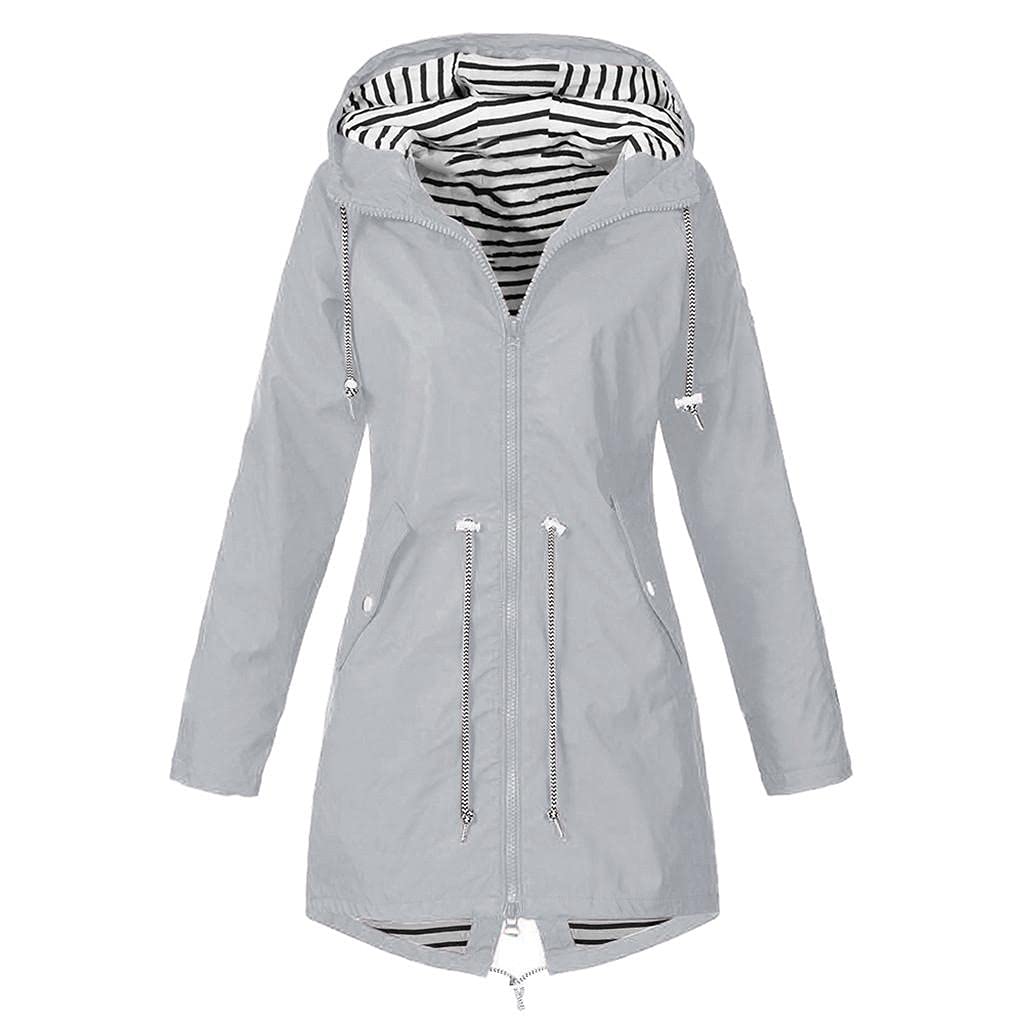 Women's Lightweight Waterproof Rain Jacket - Windproof Hooded Trench Coat with Pockets for Outdoor Activities | Plus Size Raincoat for Hiking, Commuting & Travel