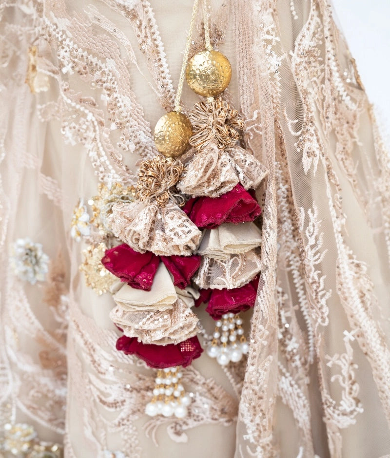 Pre Order: Golden Embroidery Lehenga with 3D Flowers Choli - Indian Bridal Wear for Weddings, Festivals & Special Occasions