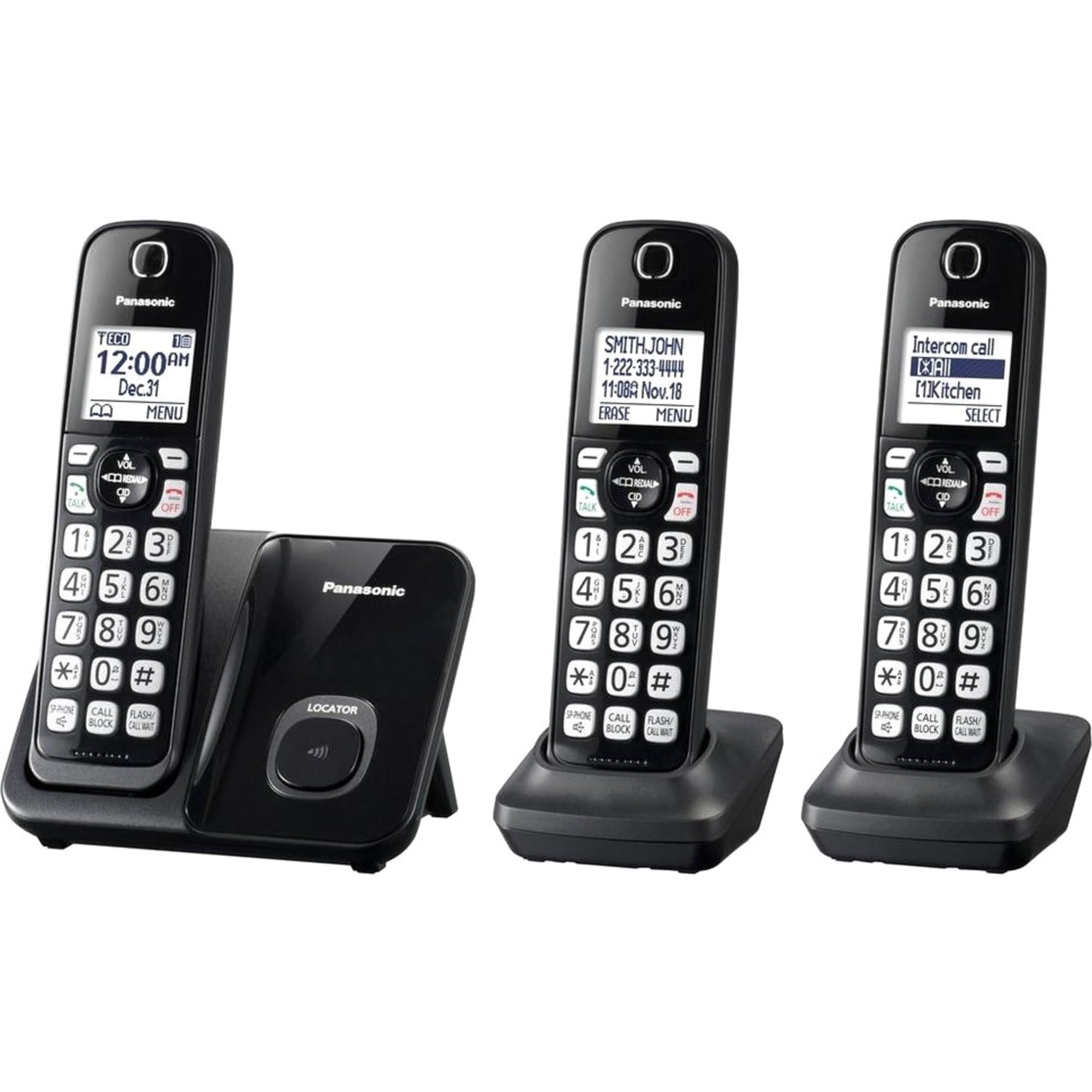 Panasonic KX-TGD513B Expandable Cordless Phone System with Call Blocking - 3 Handsets for Home & Office Use | Reliable Wireless Communication with Caller ID & Answering Machine