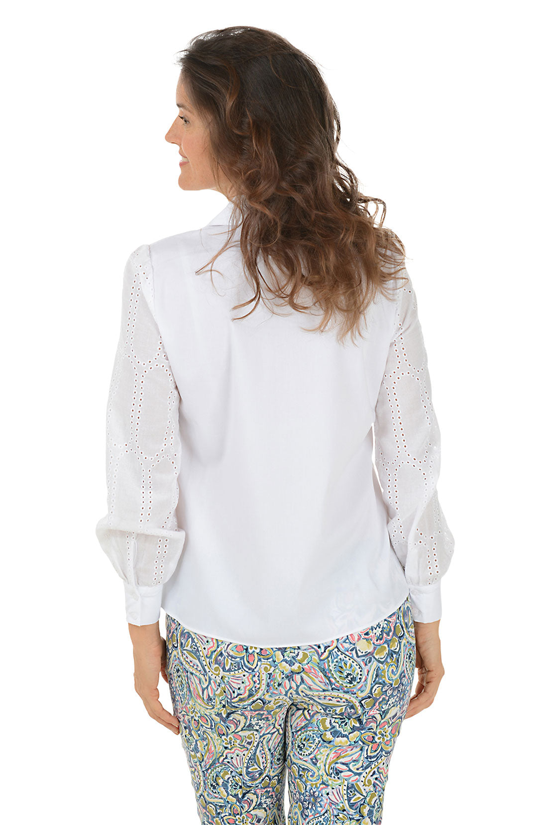 Stylish Eyelet Sleeve Shirt for Women - Breathable Summer Blouse with Lace Detailing - Perfect for Beach Vacations, Date Nights & Office Wear