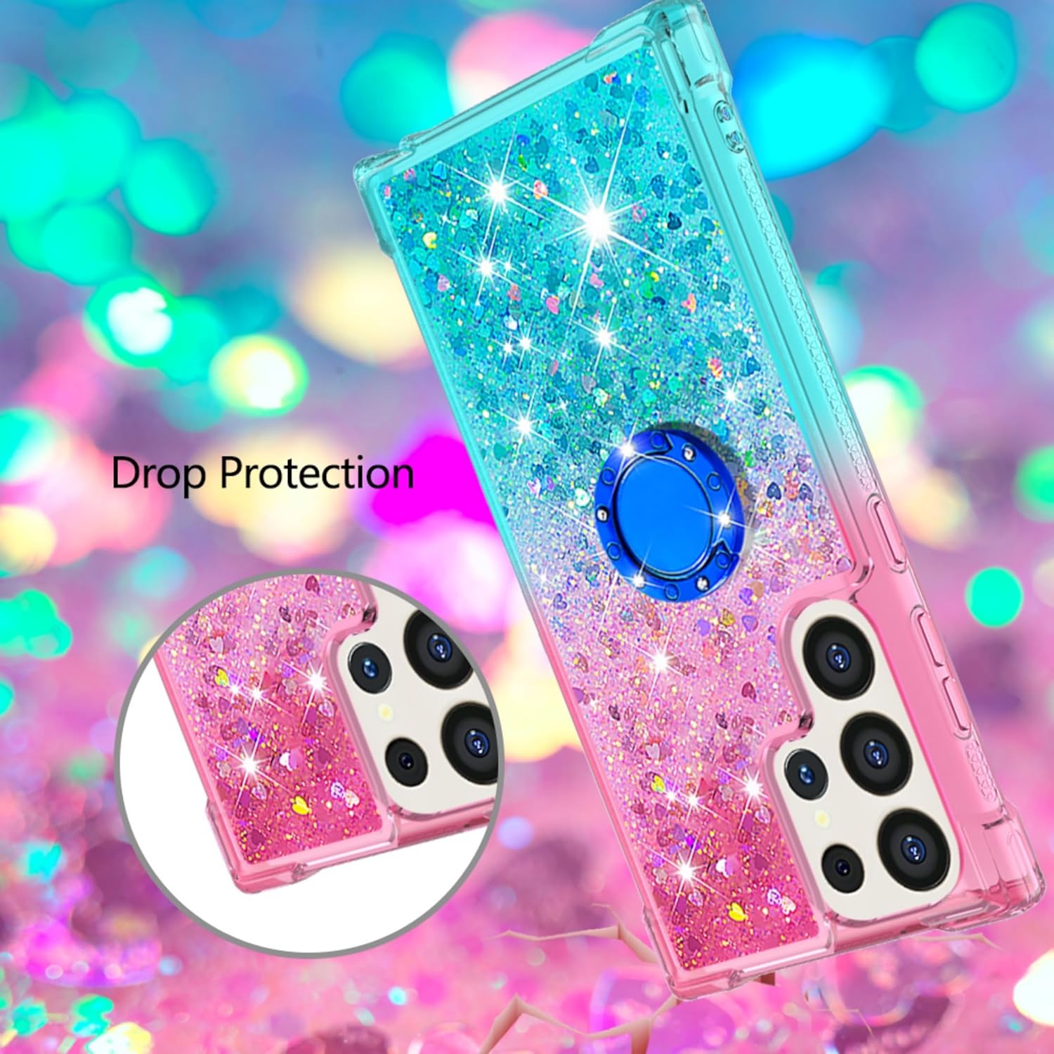 Samsung Galaxy S25 Plus Case with Glitter Design, Kickstand & Gradient Quicksand Texture - Perfect for Everyday Protection & Hands-Free Viewing