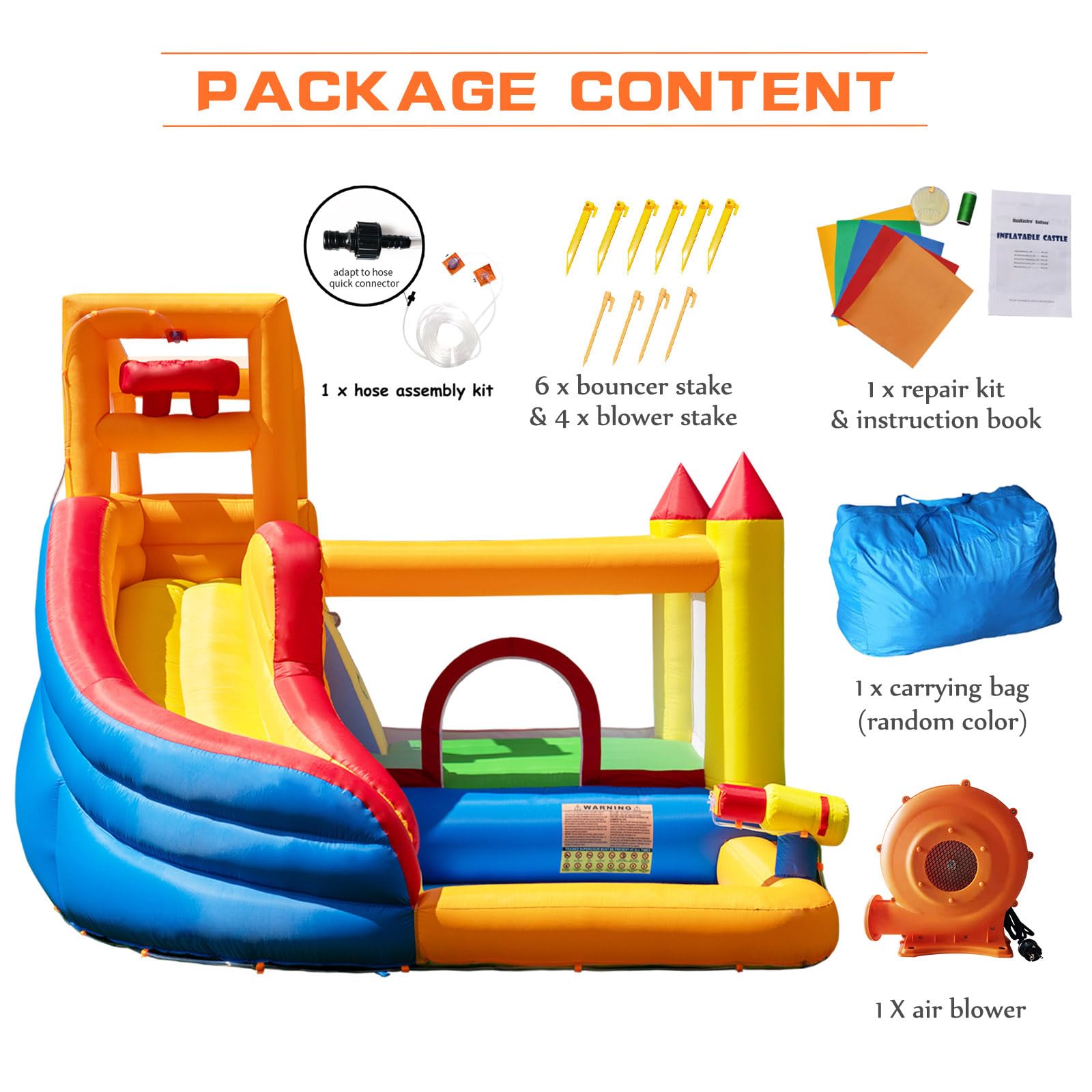 Huakastro Inflatable Bounce House with Water Slide - Kids Outdoor Water Park with Ball Pit & Splash Pool, Summer Backyard Party Toy for Birthday & Family Gatherings (Includes Air Blower) - Perfect for Pool Parties, Backyard Fun & Indoor Play Centers
