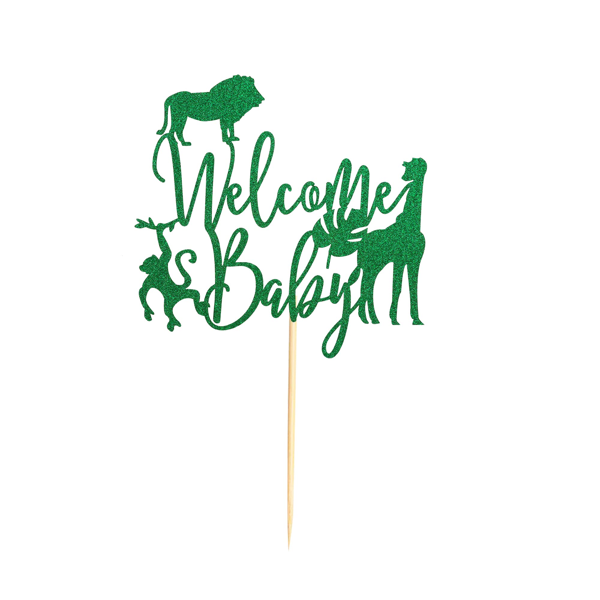 Wild Safari Animal Baby Shower Cake Topper Set - Jungle Theme Cake Decorations with Green Glitter | Perfect for Baby Shower Parties, Gender Reveals & First Birthday Celebrations