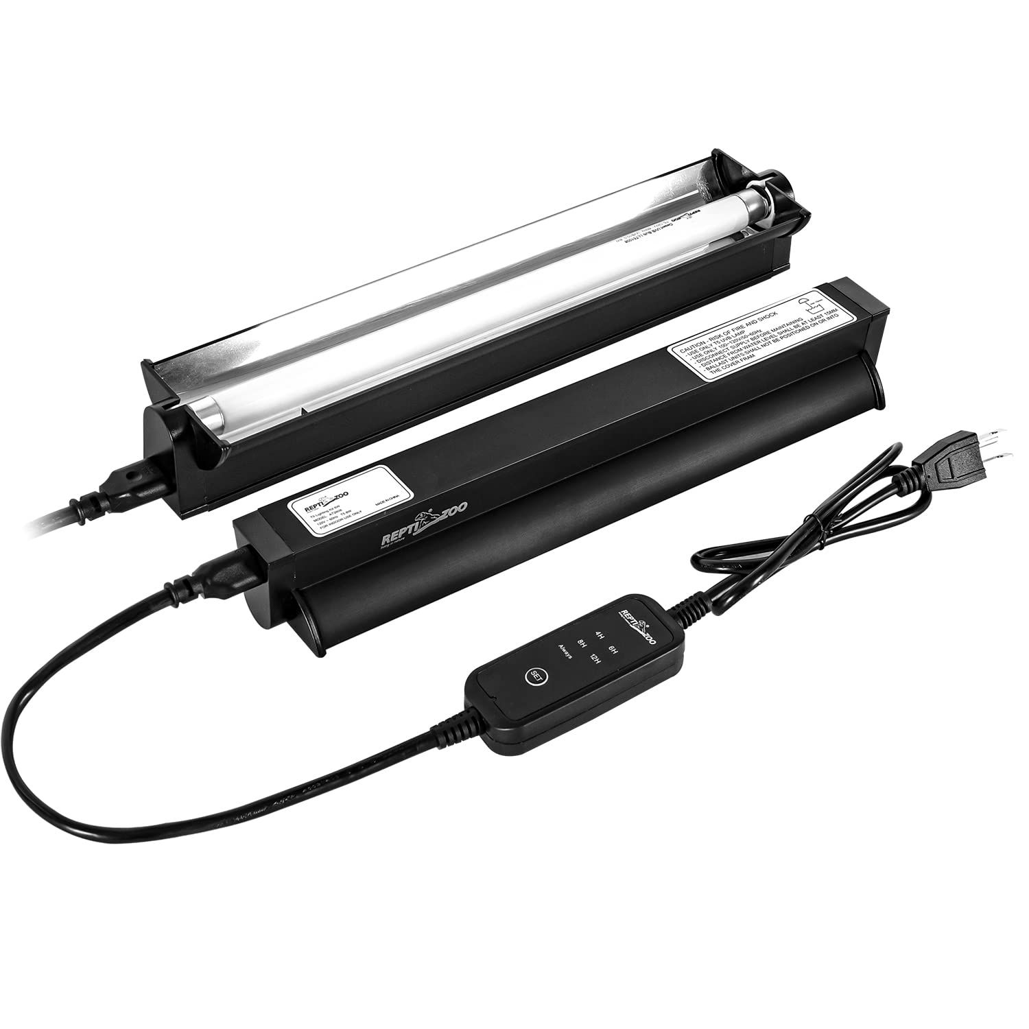REPTI ZOO T5 HO UVB Lighting Combo Kit with Timer - Reptile Light Fixture Terrarium Hood with Desert 10.0 UVB T5 Bulb (8W) for Bearded Dragons, Turtles & Lizards - Perfect for Desert Reptile Habitats & Terrariums