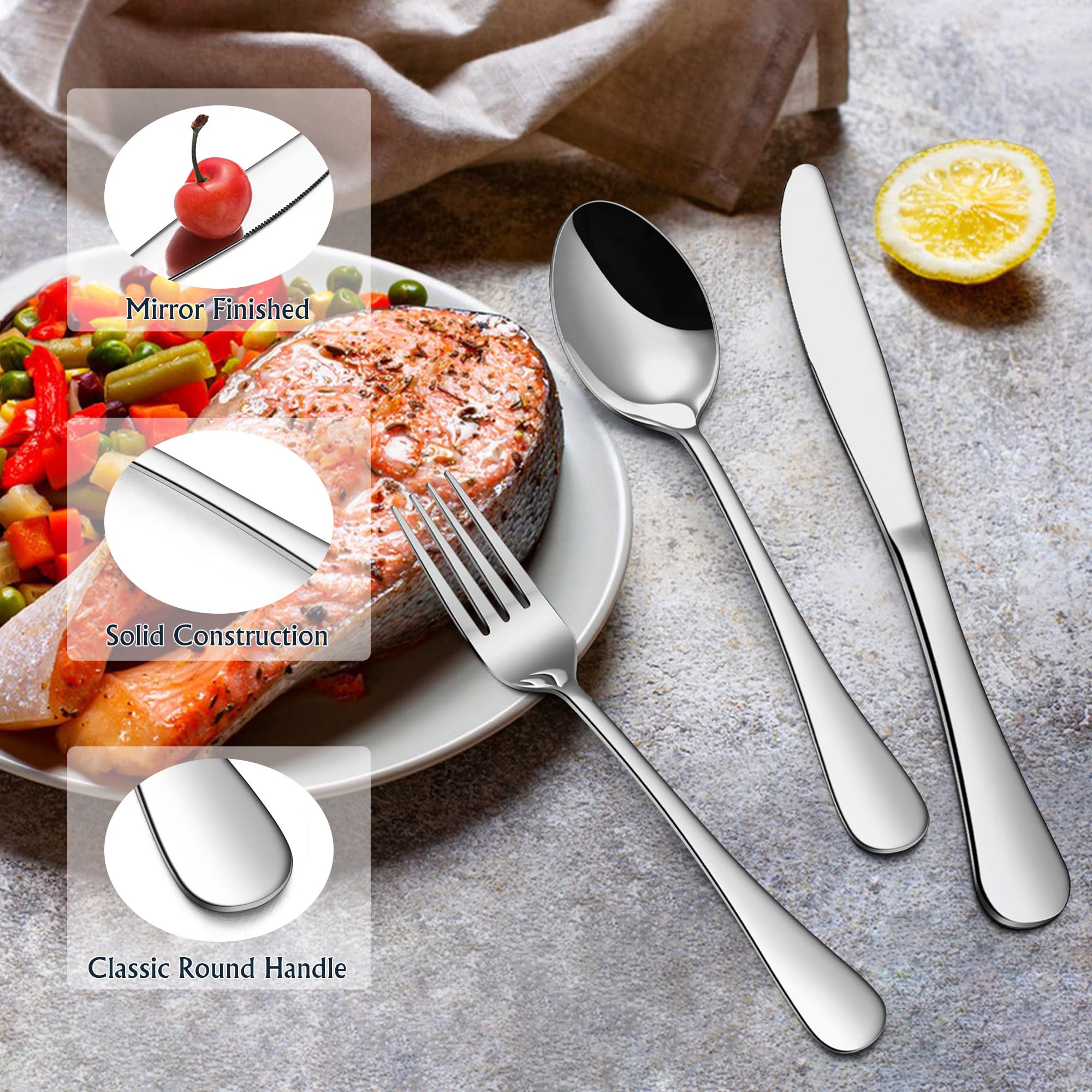Premium 12-Piece Stainless Steel Flatware Set (Forks, Spoons, Knives) for 4 People - Food Grade Mirror Finish Cutlery for Home, Kitchen & Restaurant Use - Dishwasher Safe Silverware Set - Perfect for Dinner Parties, Daily Meals & Catering Events
