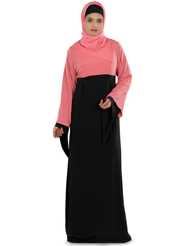 Elegant Dubai Muslim Abaya for Women - Black & Pink Idala Style Islamic Dress for Prayer, Eid & Special Occasions