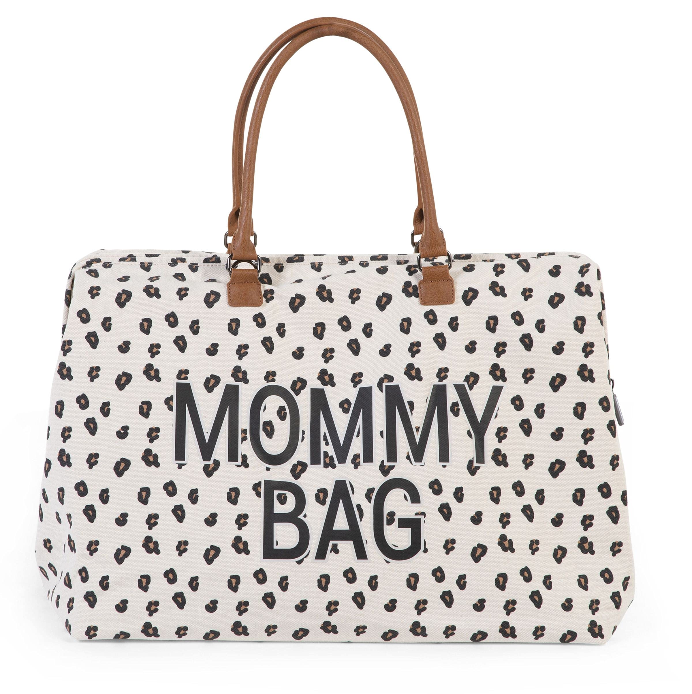 Childhome The Original Mommy Baby Travel Bag - Large Diaper Bag for Hospital, Travel & Daily Use - Stylish Canvas Leopard Print Tote - Essential Pregnancy & Newborn Must Haves - Perfect for Moms On-The-Go, Daycare & Family Outings
