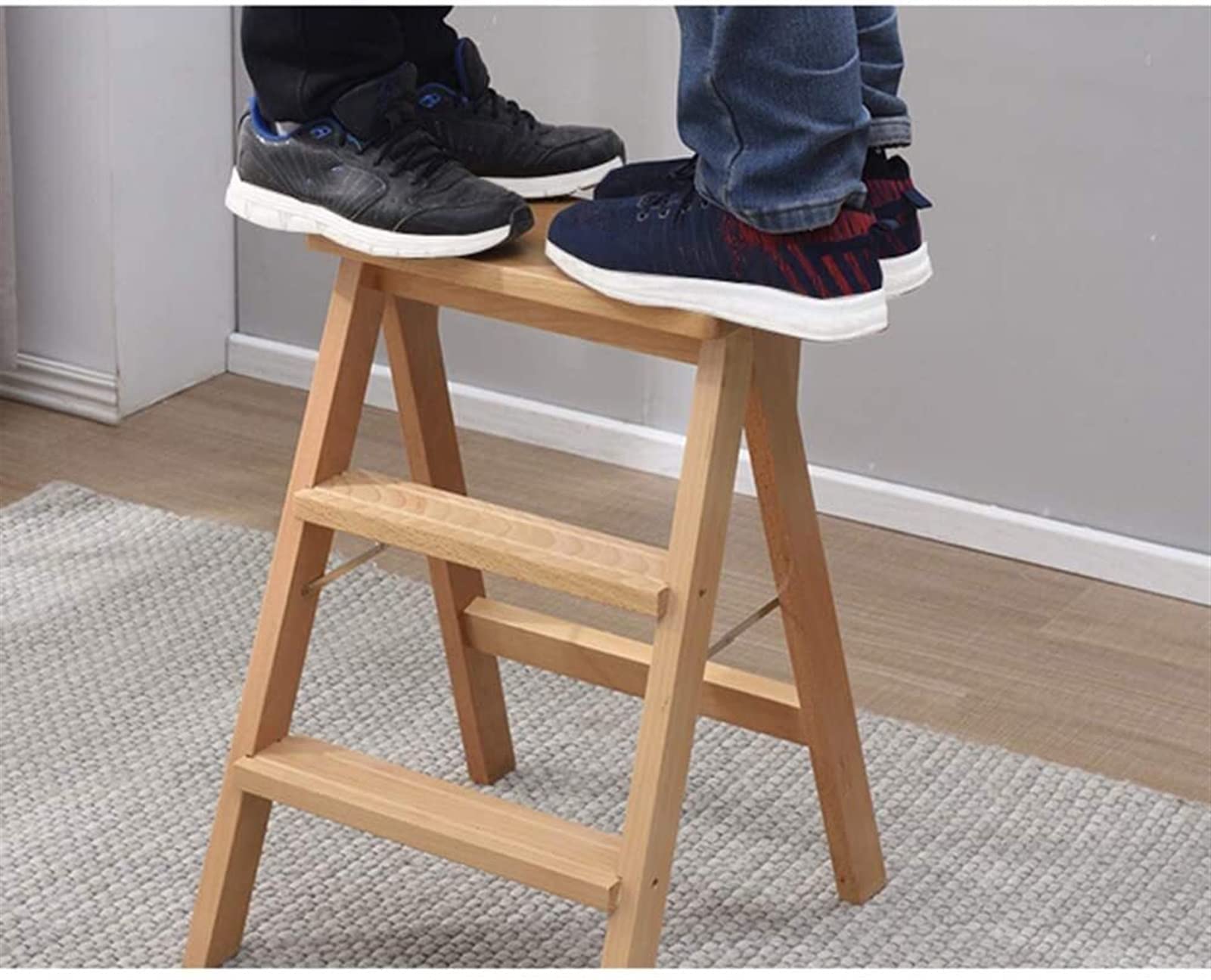 Foldable Step Stool - Solid Wood Portable Folding Stool for Kitchen, Dining Table, Bathroom | Non-Slip Stepladder & Small Chair | Perfect for Home, Office, and Outdoor Use