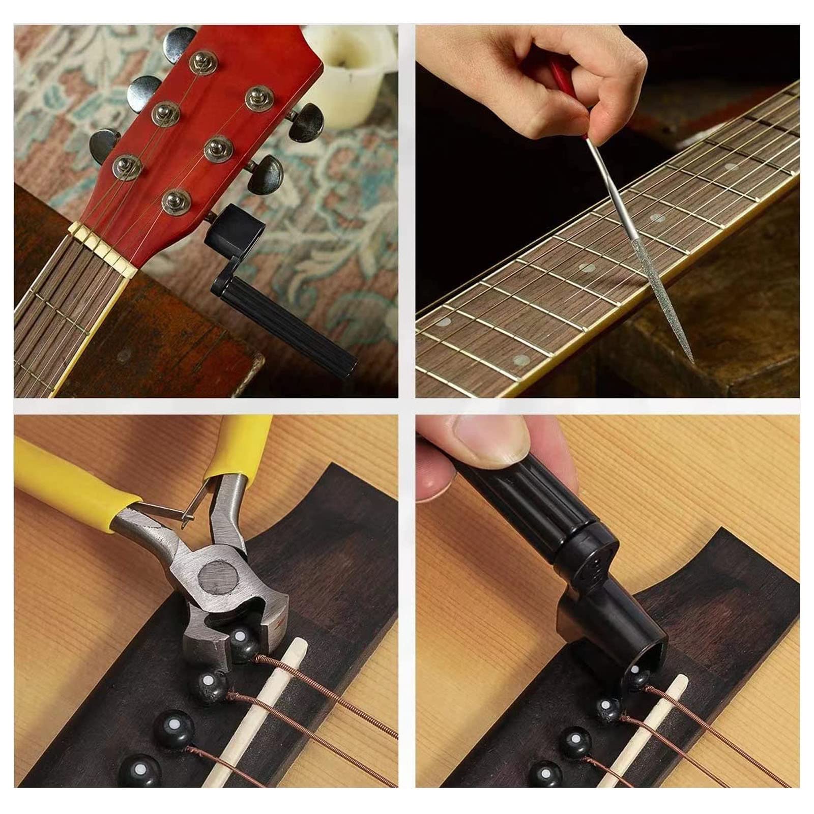 72PCS Professional Guitar Repair & Maintenance Tool Kit with Strings, Picks, Bridge Pins & Gauge - Complete Guitar Accessories Set for Acoustic, Electric Guitar, Ukulele, Bass & Banjo - Perfect for Musicians, DIY Repairs & Home Studio Use