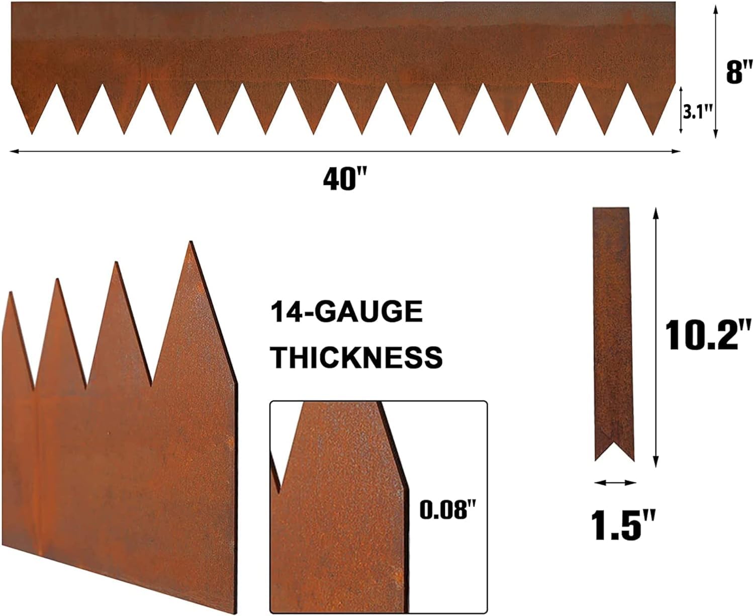 Worth Garden 6 Pack Corten Steel Landscape Edging - 40