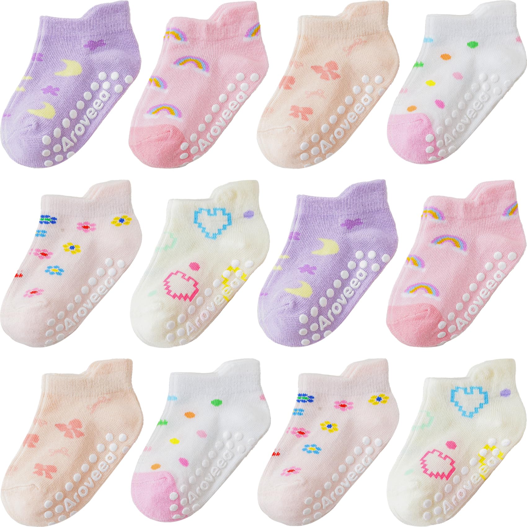 Non-Slip Baby & Toddler Socks 12-Pack - Soft Cotton Grip Socks for Boys & Girls (6M-7 Years) - Perfect for Playtime, Daycare & First Steps