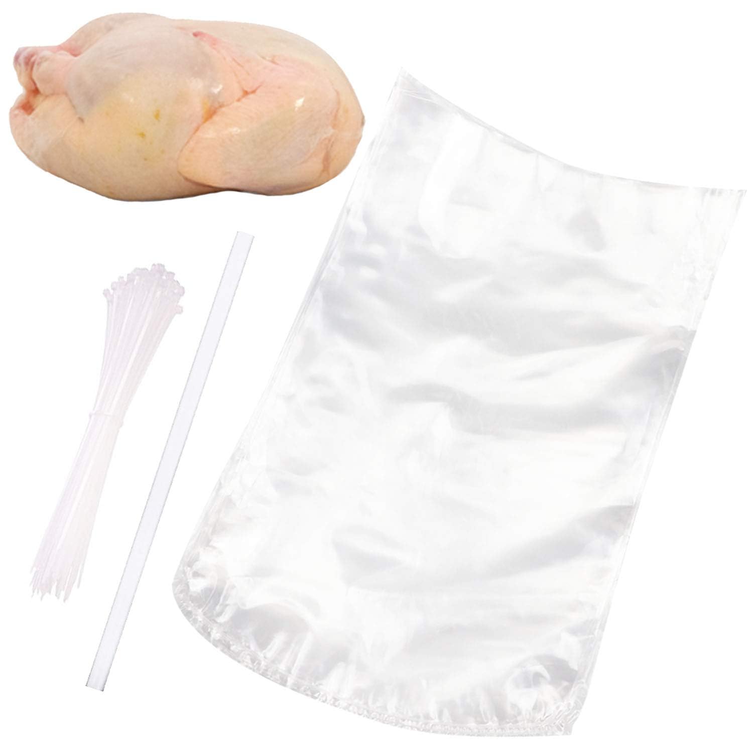 100 Pack 10x16 Inches Clear Poultry Heat Shrink Bags with Zip Ties - Freezer Safe Chicken & Rabbit Vacuum Sealer Bags for Food Storage, Hunting Game, Farm Meat Preservation