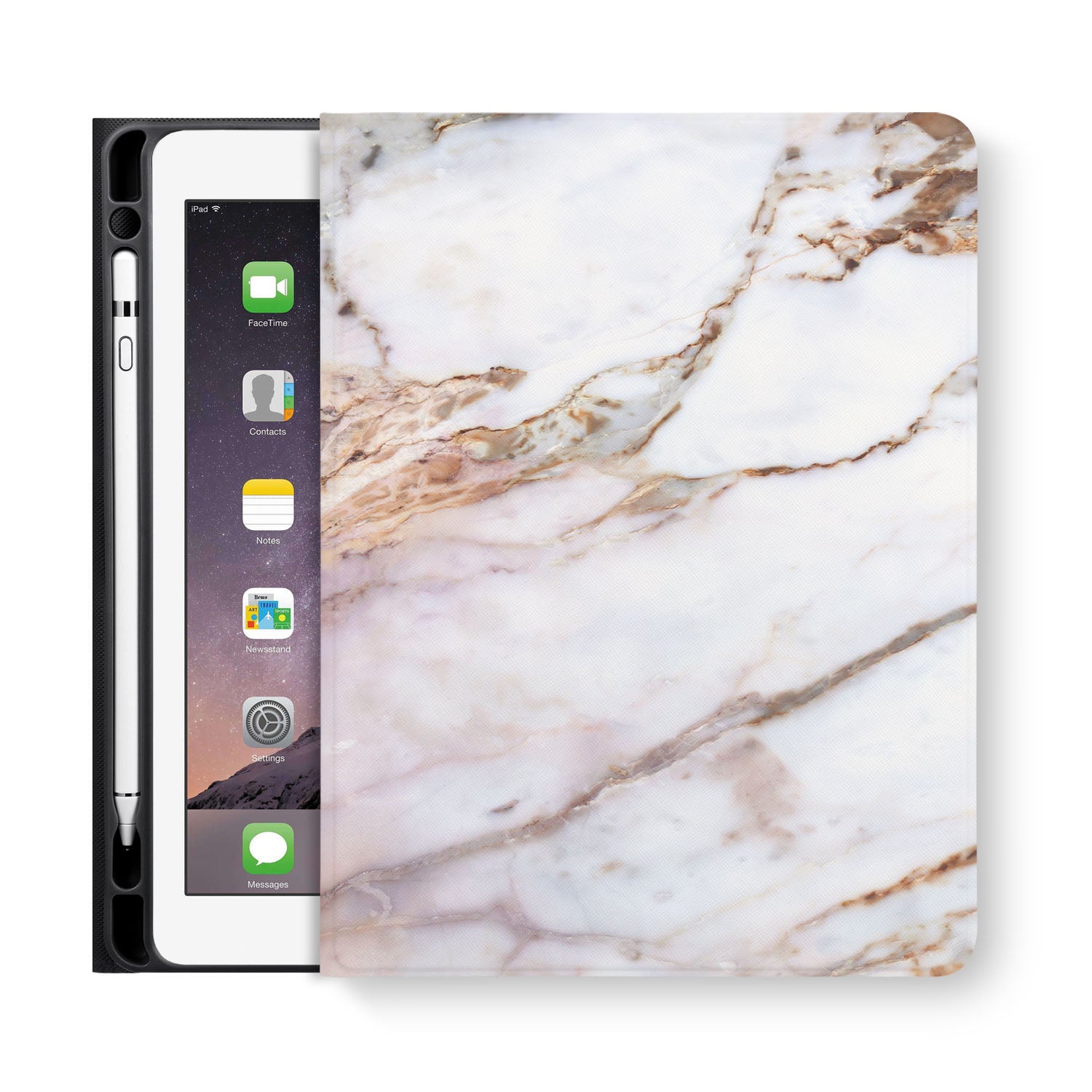 Premium Marble iPad Folio Case - Slim Protective Cover with Auto Sleep/Wake for iPad Pro/Air/Mini - Perfect for Work, Travel & School Use