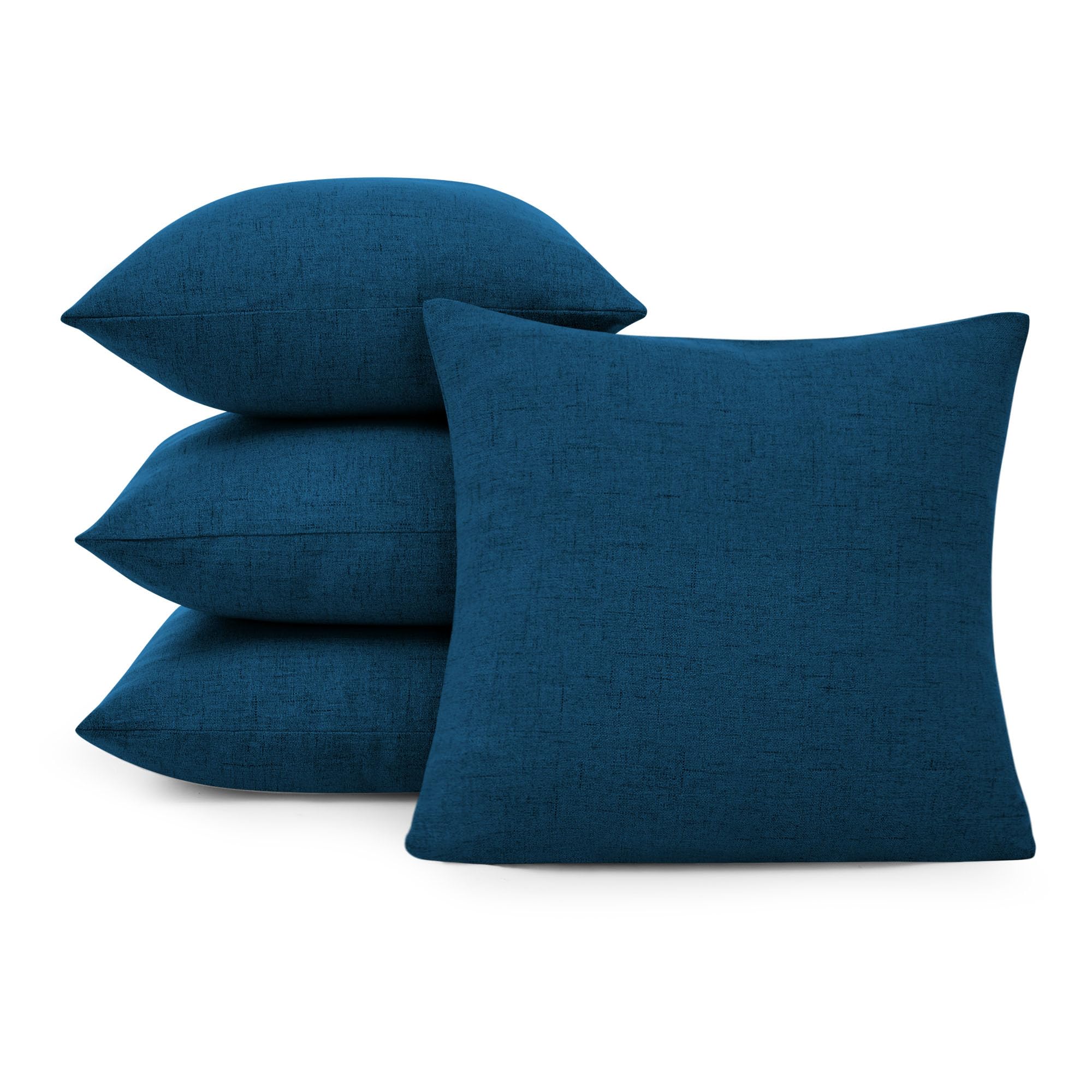 Deconovo Navy Blue Faux Linen Pillow Covers 20x20 Inch - Set of 4 Solid Neutral Cushion Covers for Outdoor Patio Furniture, Sofa, Bed & Home Decor (Federal Blue, No Insert Included)