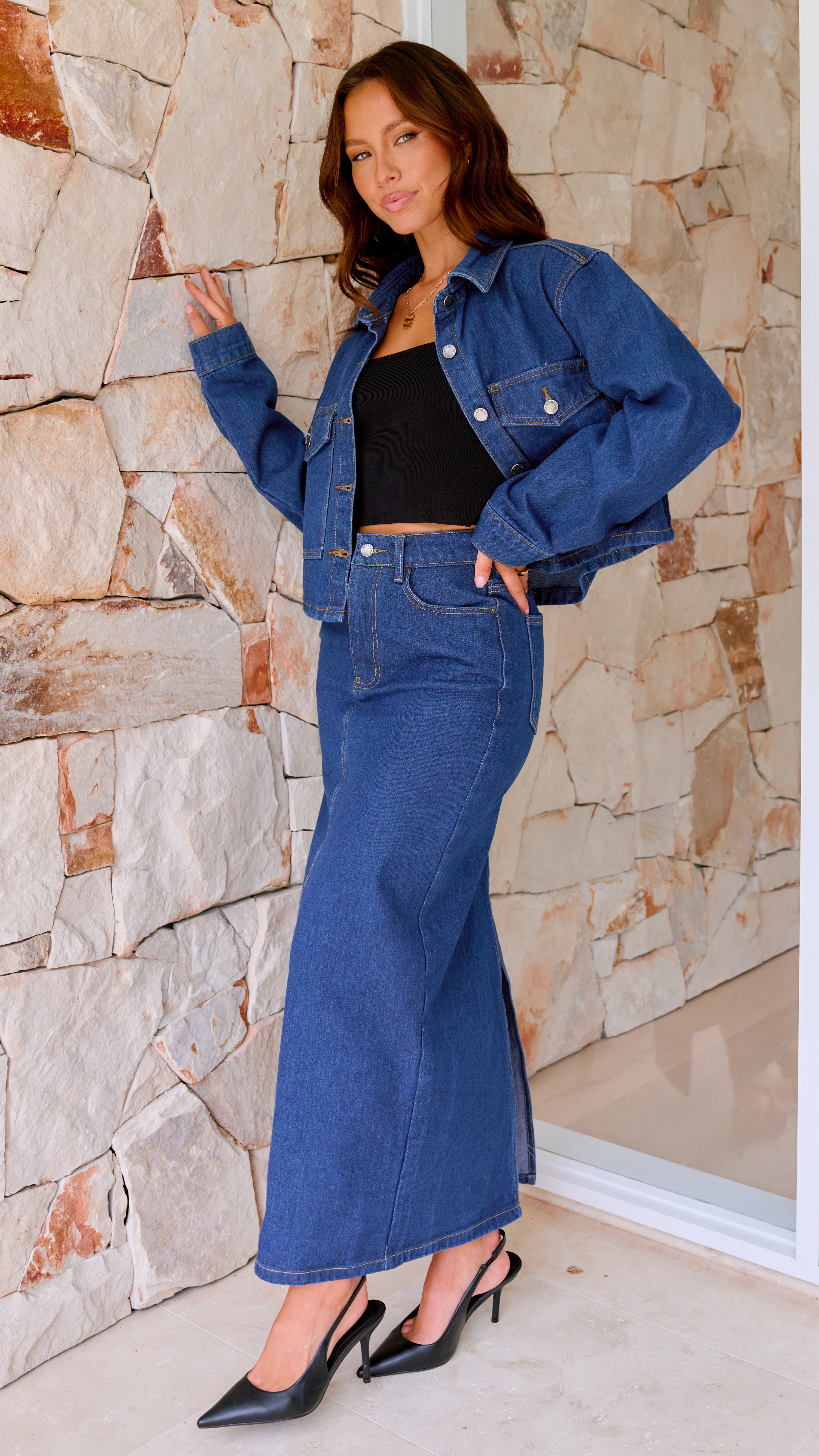 Fiona Women's Denim Maxi Skirt - Indigo Blue Long Flowy Skirt for Casual Wear, Beach, and Summer Outfits
