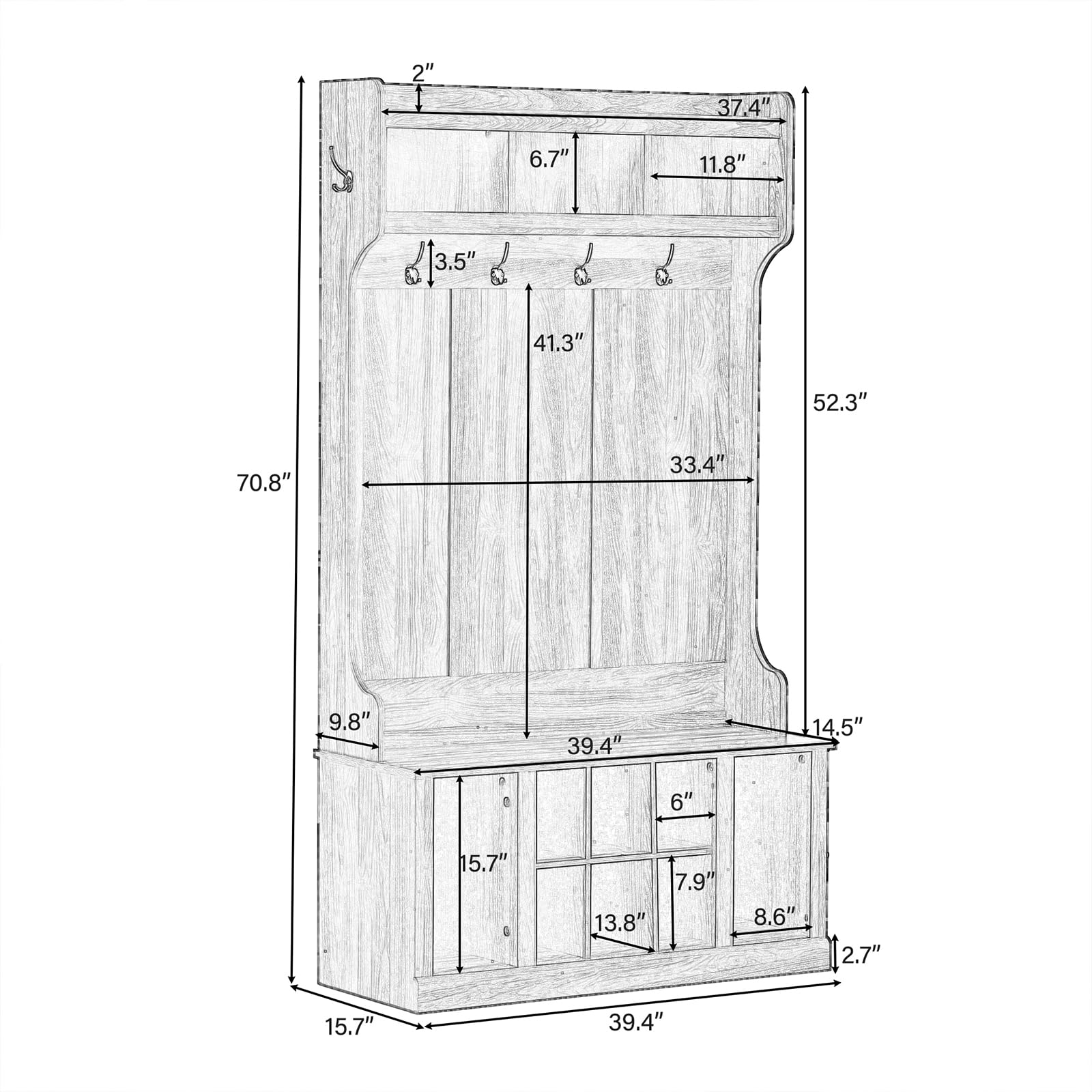 Hall Tree with Storage Bench & Coat Rack - 6 Hooks & Adjustable Shelf, Entryway Shoe Organizer for Hallway, Foyer, Porch - Perfect for Small Spaces & Home Organization (Brown)