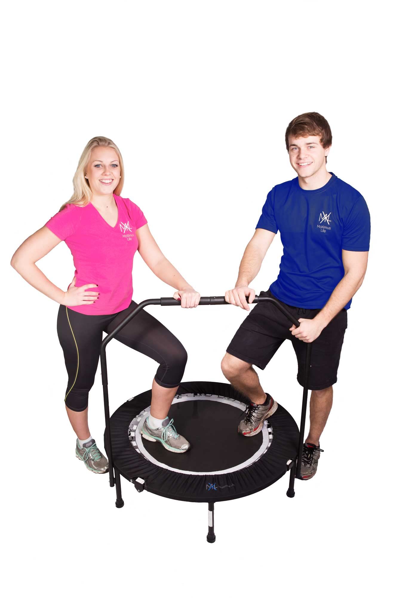 Maximus PRO Folding Rebounder Trampoline for Adults - #1 Rated Indoor Exercise Equipment with Stability Bar | Fitness, Weight Loss & Cardio Workouts | Includes Free Storage Bag, Resistance Bands & Online/DVD Workouts | Pre-Assembled | Perfect for Home Gym, Small Spaces & Low-Impact Training