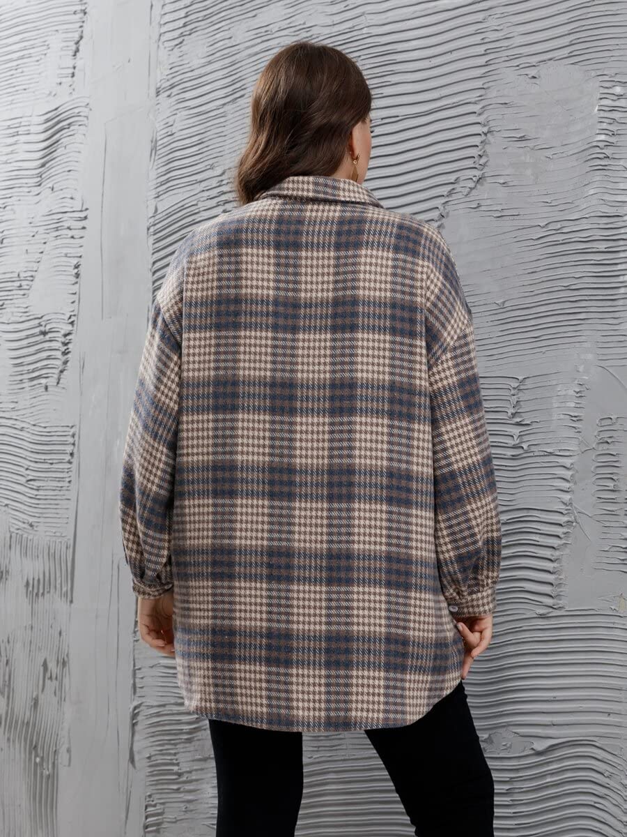 TINMIIR Women's Plus Size Plaid Drop Shoulder Overcoat - 1XL Multicolor | Stylish Winter Coat for Casual Outings & Office Wear