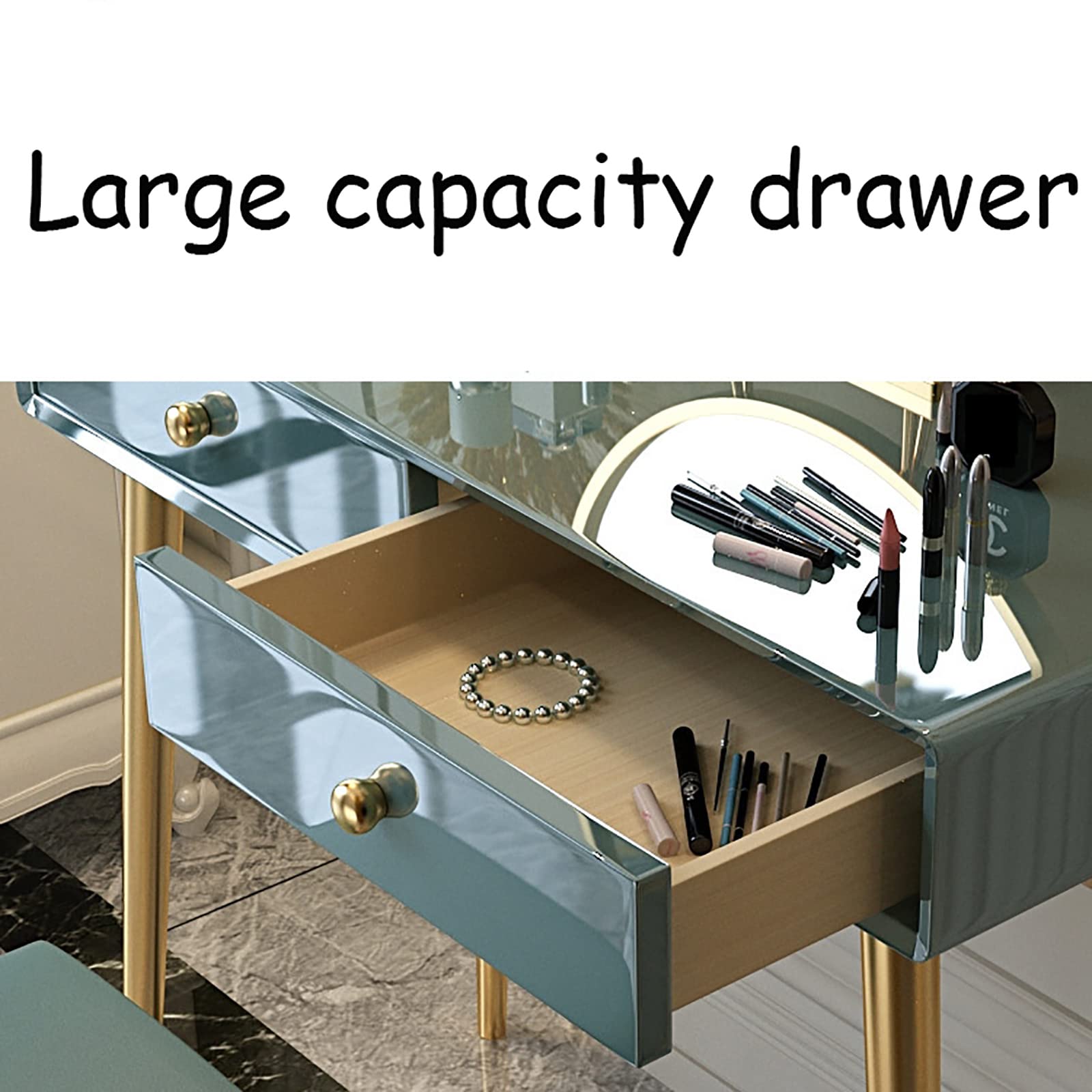 CAYJ Large Vanity Desk Set with 2 Storage Drawers, Padded Stool & Mirror - Elegant Dressing Table for Bedroom, Home Office or Writing Desk - Perfect for Makeup, Skincare Routine and Workspace Organization