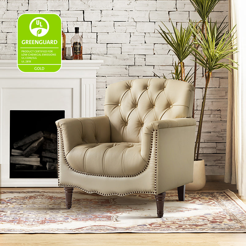 Premium Genuine Leather Armchair - Handcrafted Modern Lounge Chair for Living Room, Office & Study - Brown Leather Recliner with Solid Wood Frame - Perfect for Home Decor & Relaxation