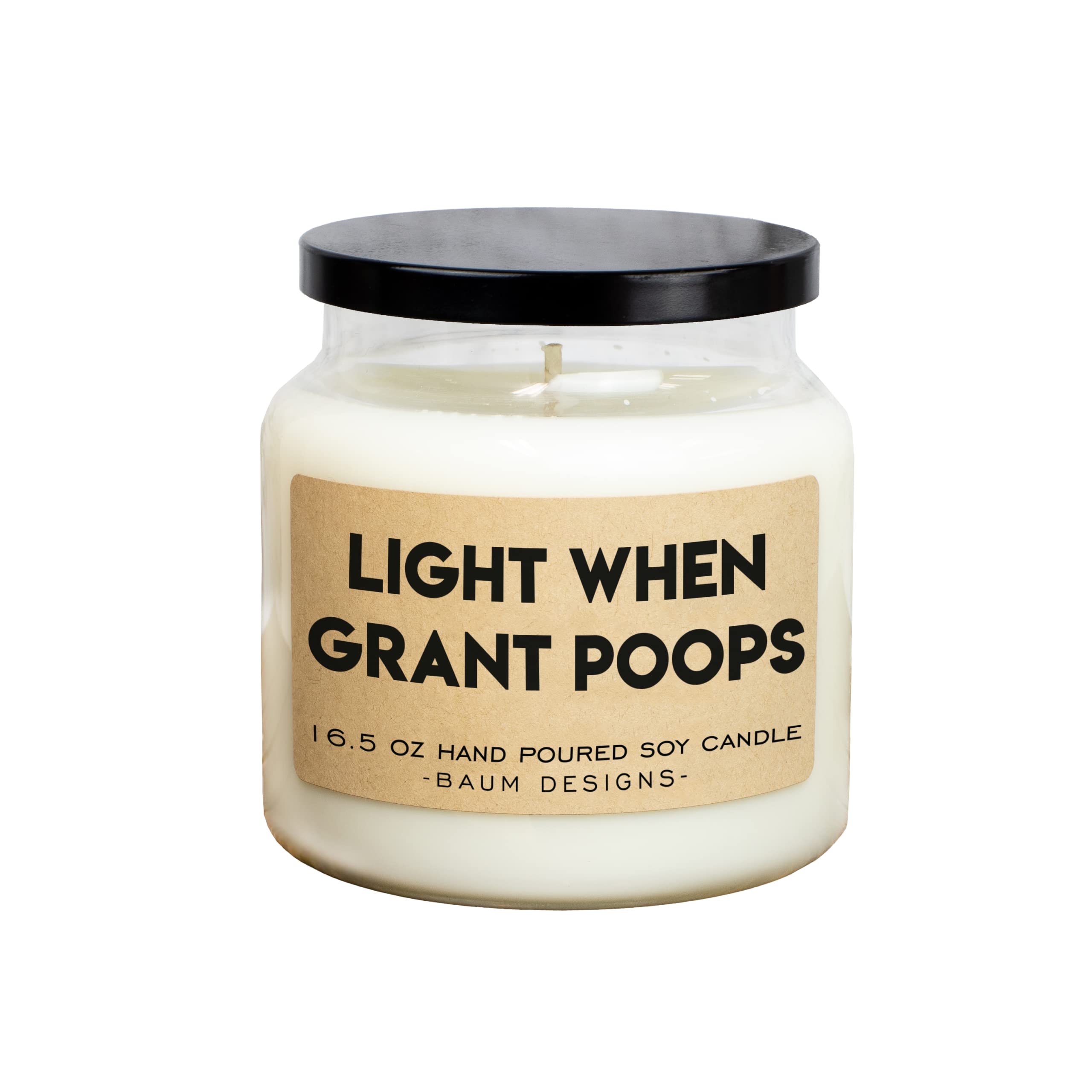 Personalized Name Poops Soy Candle - Funny Novelty Gift with Custom Light When Message - Perfect for Gag Gifts, White Elephant Parties & Bathroom Decor