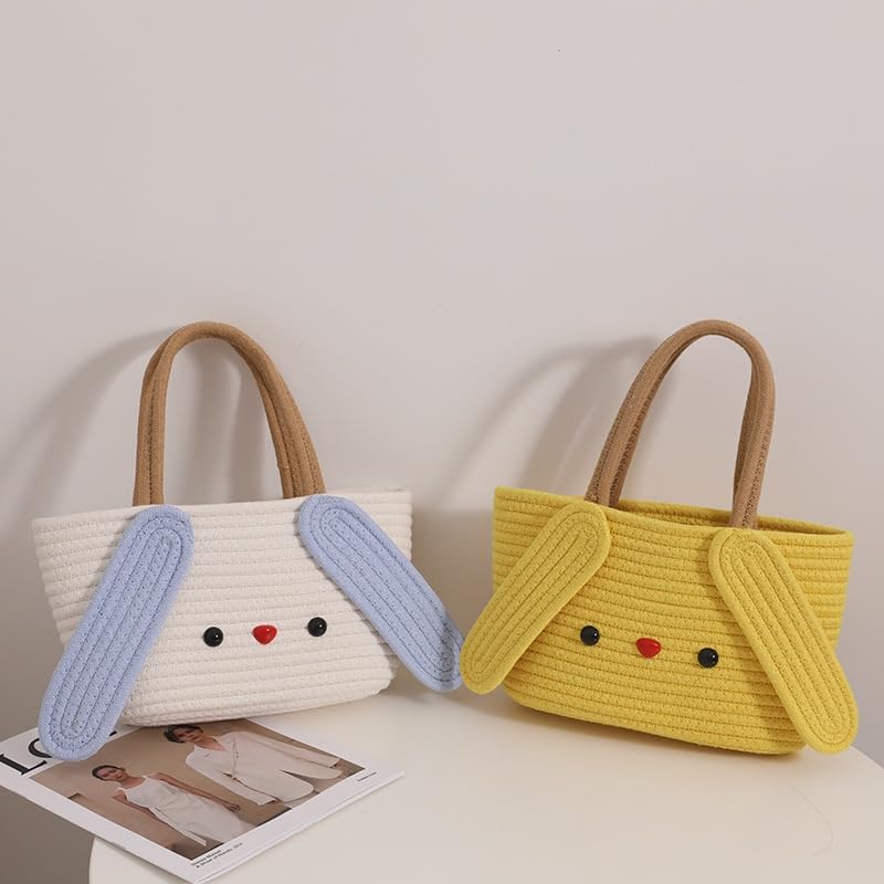 DOLCE CASA Jute Cotton Cute Bucket Bag for Women - Casual Woven Beach Handbag - Perfect for Vacation, Travel, and Summer Outings