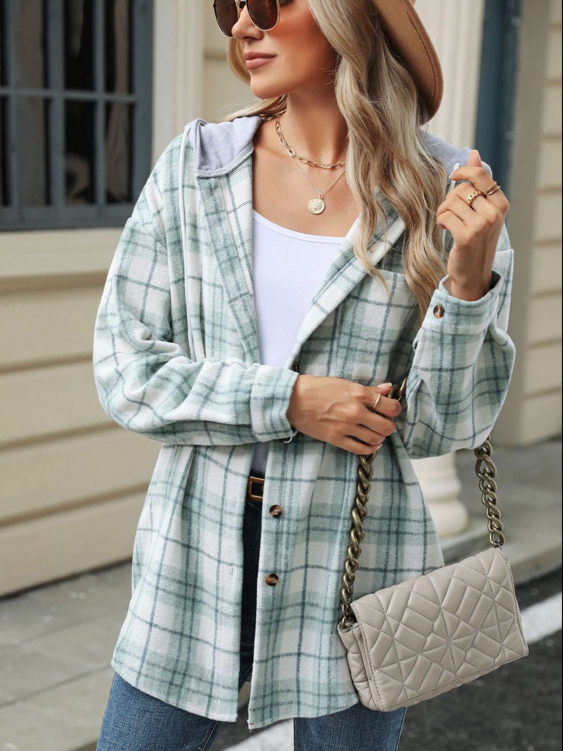 Men's Plaid Button-Up Hooded Jacket with Drawstring - Stylish Casual Outerwear for Fall & Winter - Perfect for Outdoor Activities, Hiking, and Daily Wear