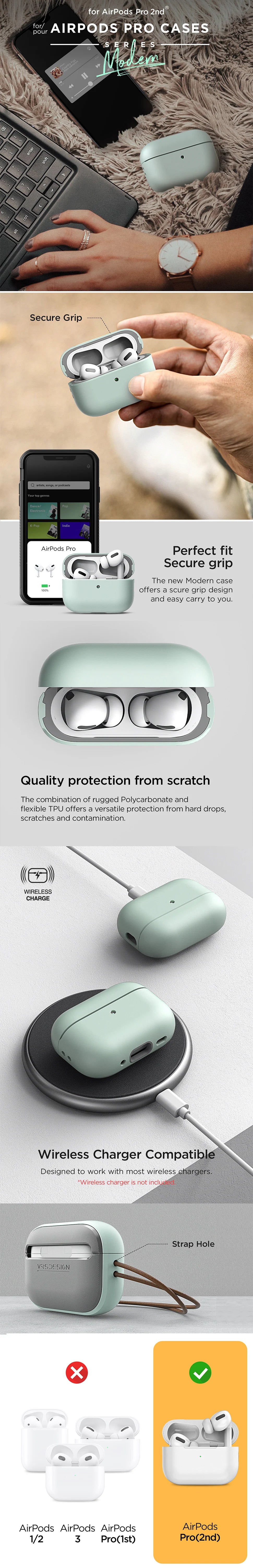 Premium AirPods Pro 2 Case MODERN Series - Shockproof Protective Cover with Wireless Charging | Perfect for Travel, Workouts & Daily Commute