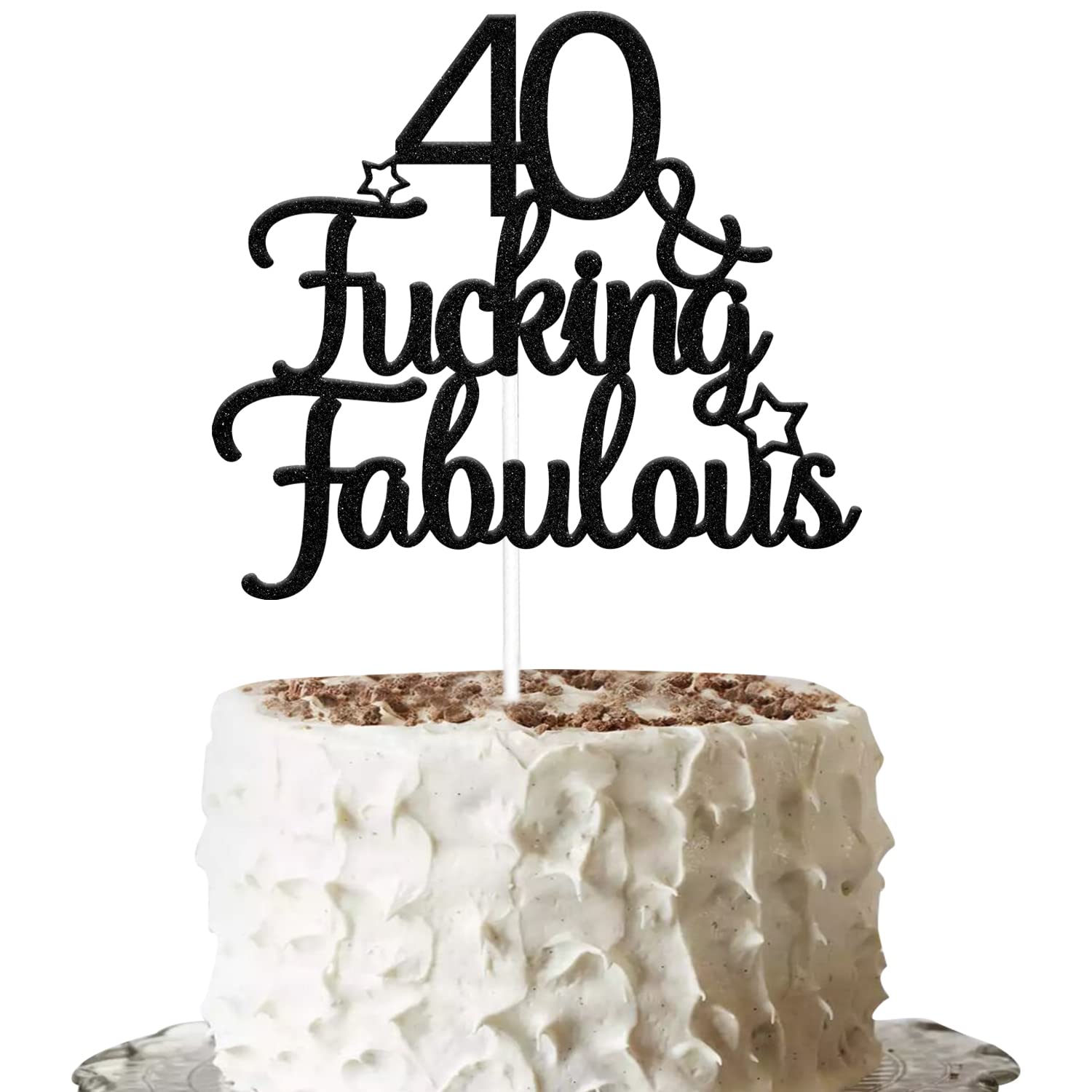 QURYE 40 & Fabulous Glitter Cake Topper - Black 40th Birthday Party Decorations, Anniversary Celebration Supplies - Perfect for Milestone Birthdays, Retirement Parties & Special Occasions