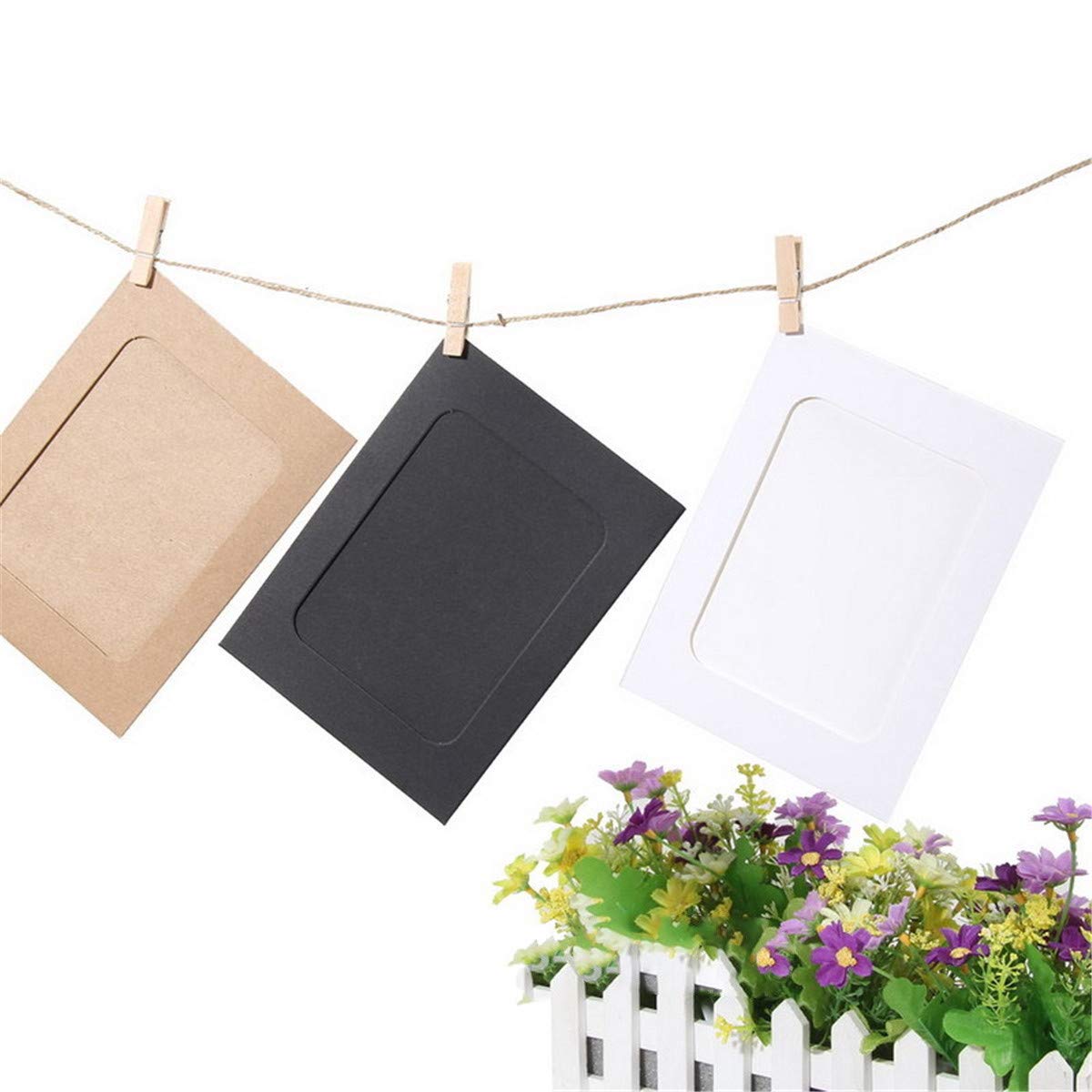 10pcs Kraft Paper Photo Frames with Wooden Clips & Jute Twine - DIY 2x3 Inch Picture Frame Mat Cardboard for Wall Decor - Perfect for Wedding, Birthday Party, Baby Shower & Home Craft Projects