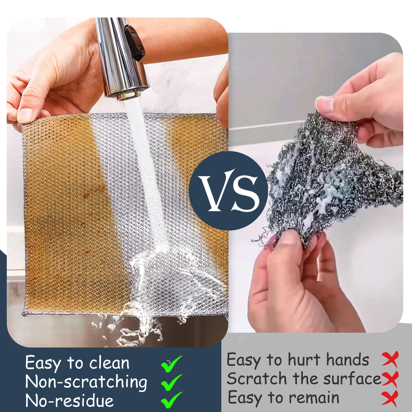 12-Pack Navona Premium Steel Wire Dishcloths - Triple-Layer Non-Scratch Cleaning Pads for Pots, Pans, Cookware & Stove Tops | Heavy-Duty Scouring Pads for Kitchen, Sink & Dish Cleaning | Rustproof & Durable for Daily Use