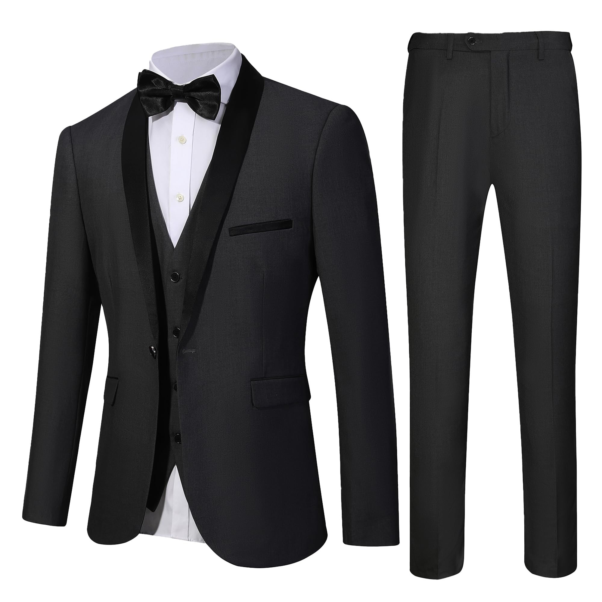 Men's Slim Fit Tuxedo Suit 3-Piece Set - Wedding, Business & Formal Attire for Groom & Groomsmen (Jacket, Vest & Pants) - Perfect for Weddings, Proms, Galas & Black Tie Events