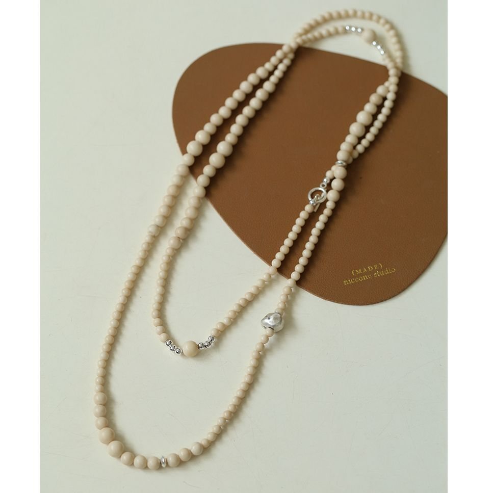 Gradient White Fossil and Silver Bead Long Beaded OT Clasp Necklace for Women - Boho Chic Jewelry for Layering, Wedding, Party & Everyday Wear