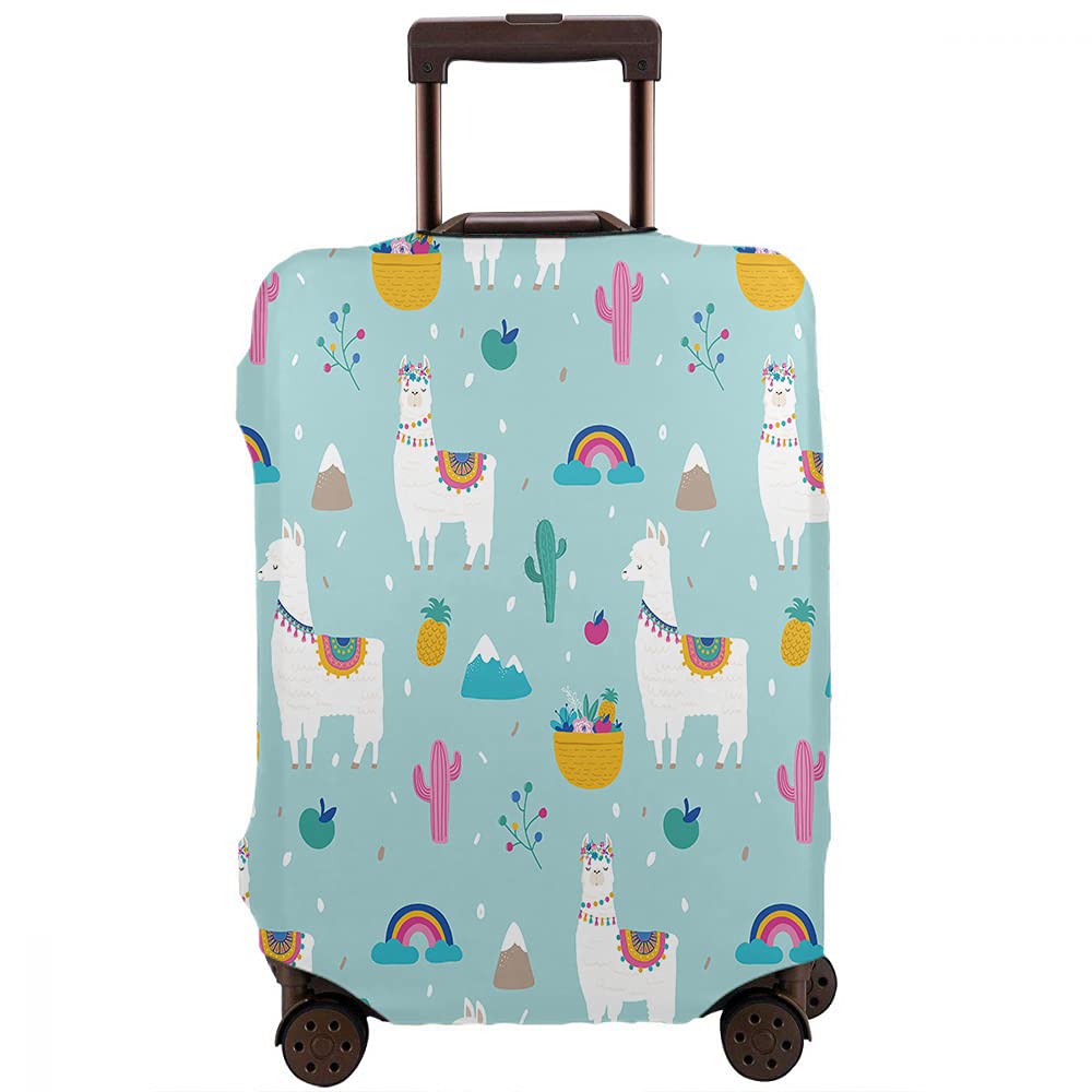 Wondertify Llama Alpaca Suitcase Cover - Cactus & Colorful Leaves Design, Elastic Travel Luggage Protector for 25-28 Inch Suitcases | Washable, Durable & Stylish for Vacation, Business Trips & Air Travel
