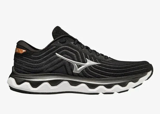 Mizuno Wave Horizon 6 Running Shoes for Men (2E Wide Width) - Black/Silver/Orange Copper | Cushioned Support for Long Distance & Road Running