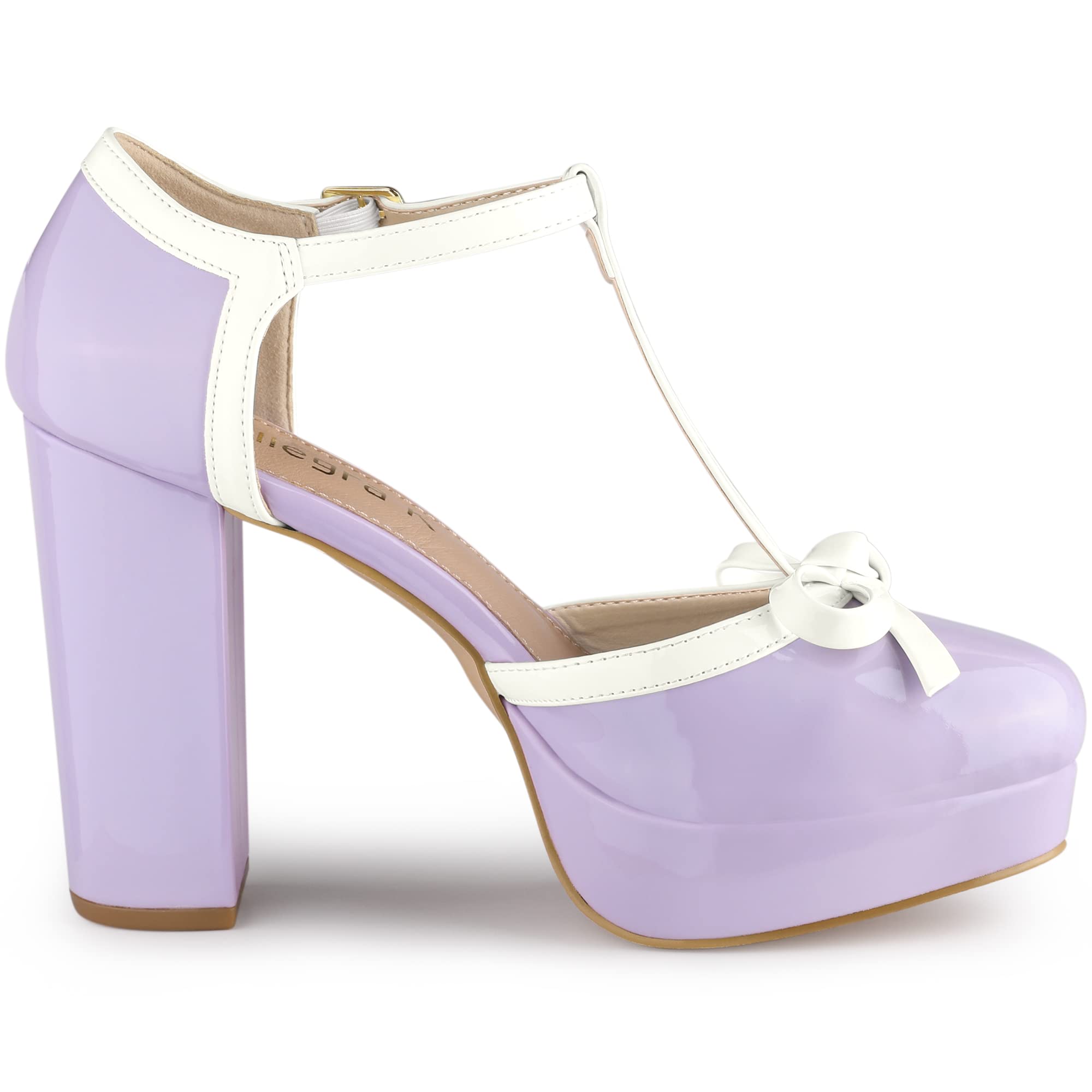 Allegra K Women's Platform Bow T-Strap Chunky Heel Pumps - Elegant High Heels for Parties, Weddings & Evening Events