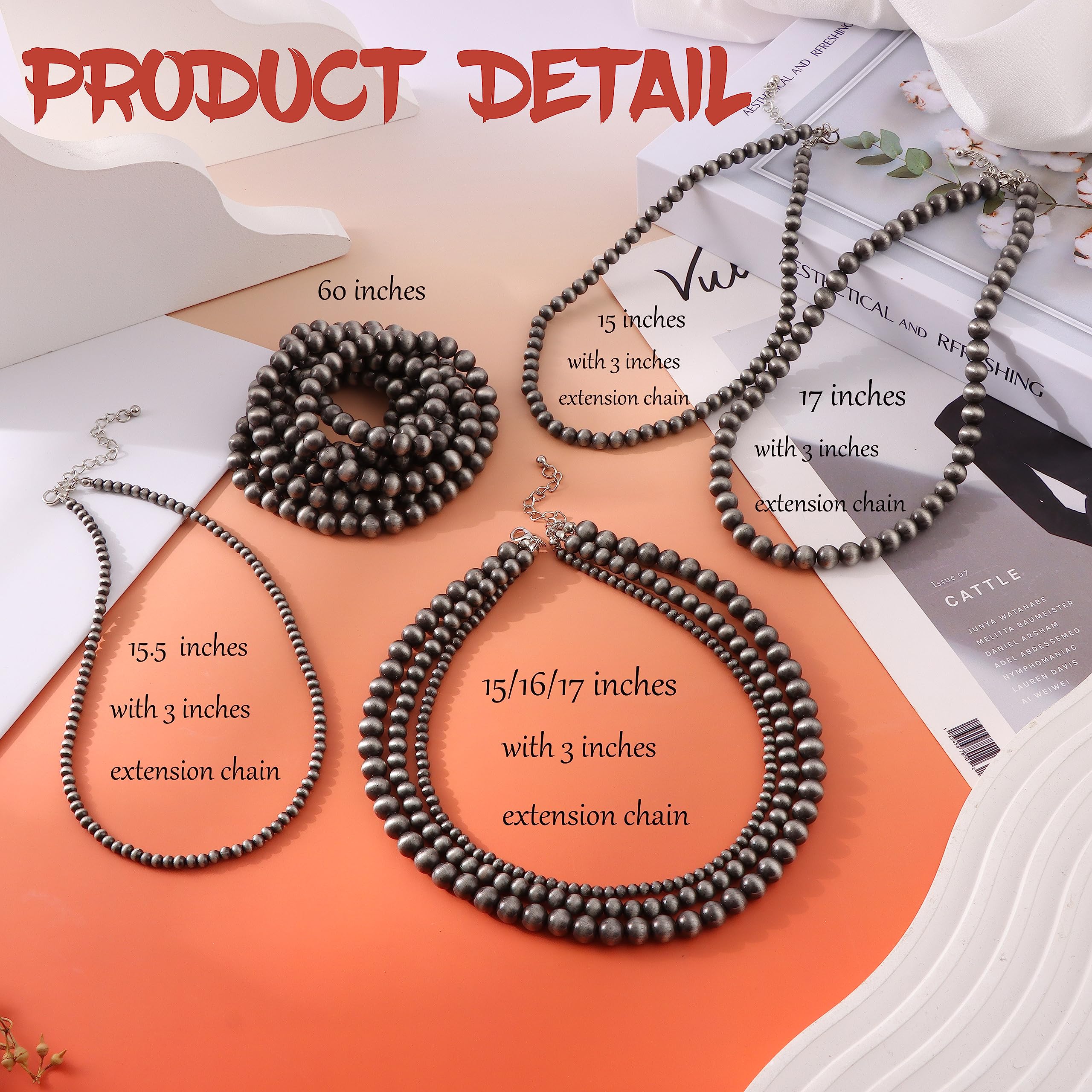 5Pcs Western Jewelry Navajo Pearl Necklace for Women - Boho Vintage Beaded Choker Jewelry Set - Perfect for Country Music Festivals, Cowgirl Outfits & Western Themed Parties