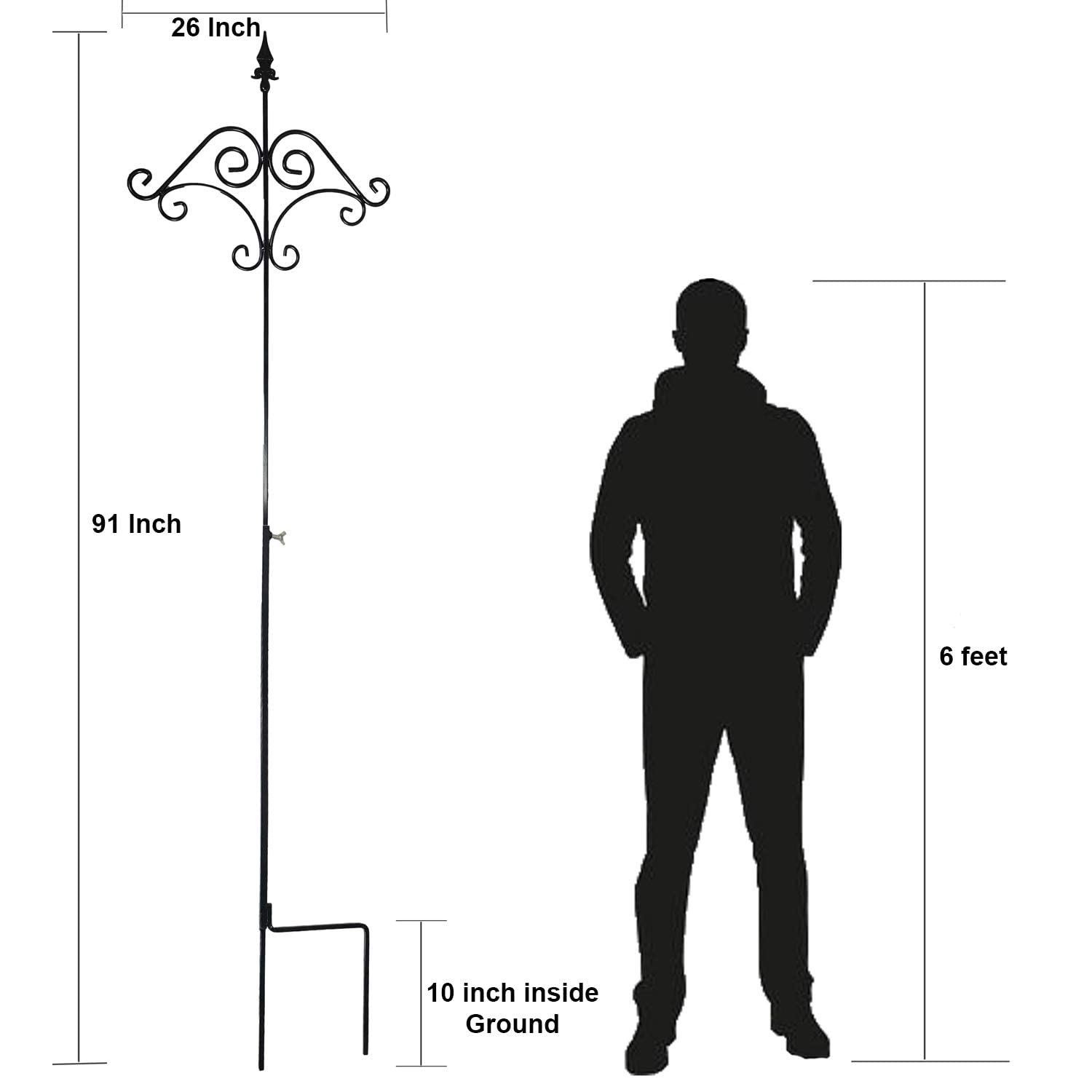 Ashman 91 Inch Adjustable Shepherds Hook (6 Pack) - Heavy Duty 5/8 Inch Thick Steel with Floral Design - Rust Resistant Hanging Hooks for Plant Baskets, Bird Feeders - Perfect for Garden, Patio & Outdoor Decor