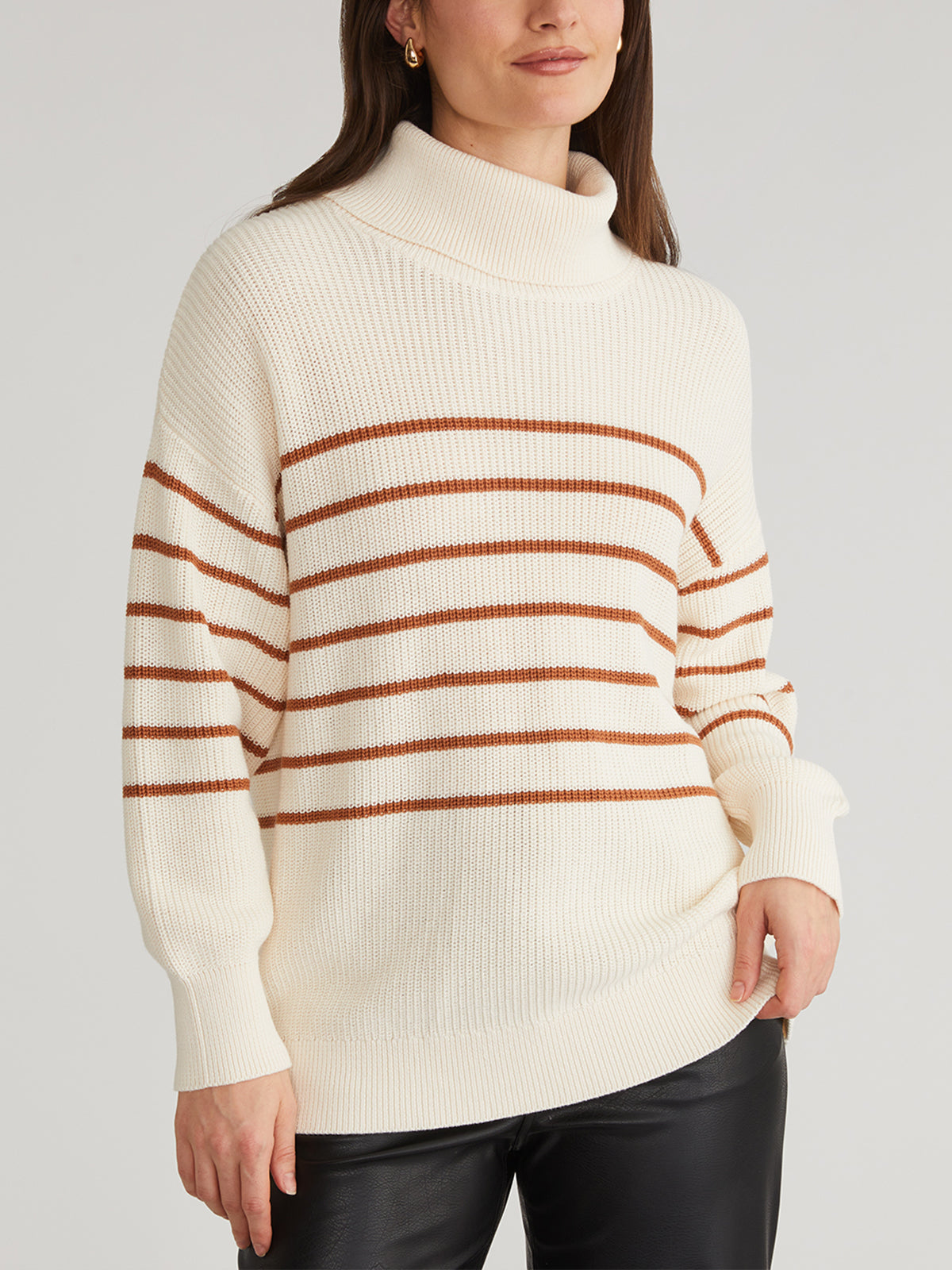 Elise: Oversized Striped Turtleneck Sweater for Women | Cozy Winter Pullover | Perfect for Office, Date Night & Casual Outings