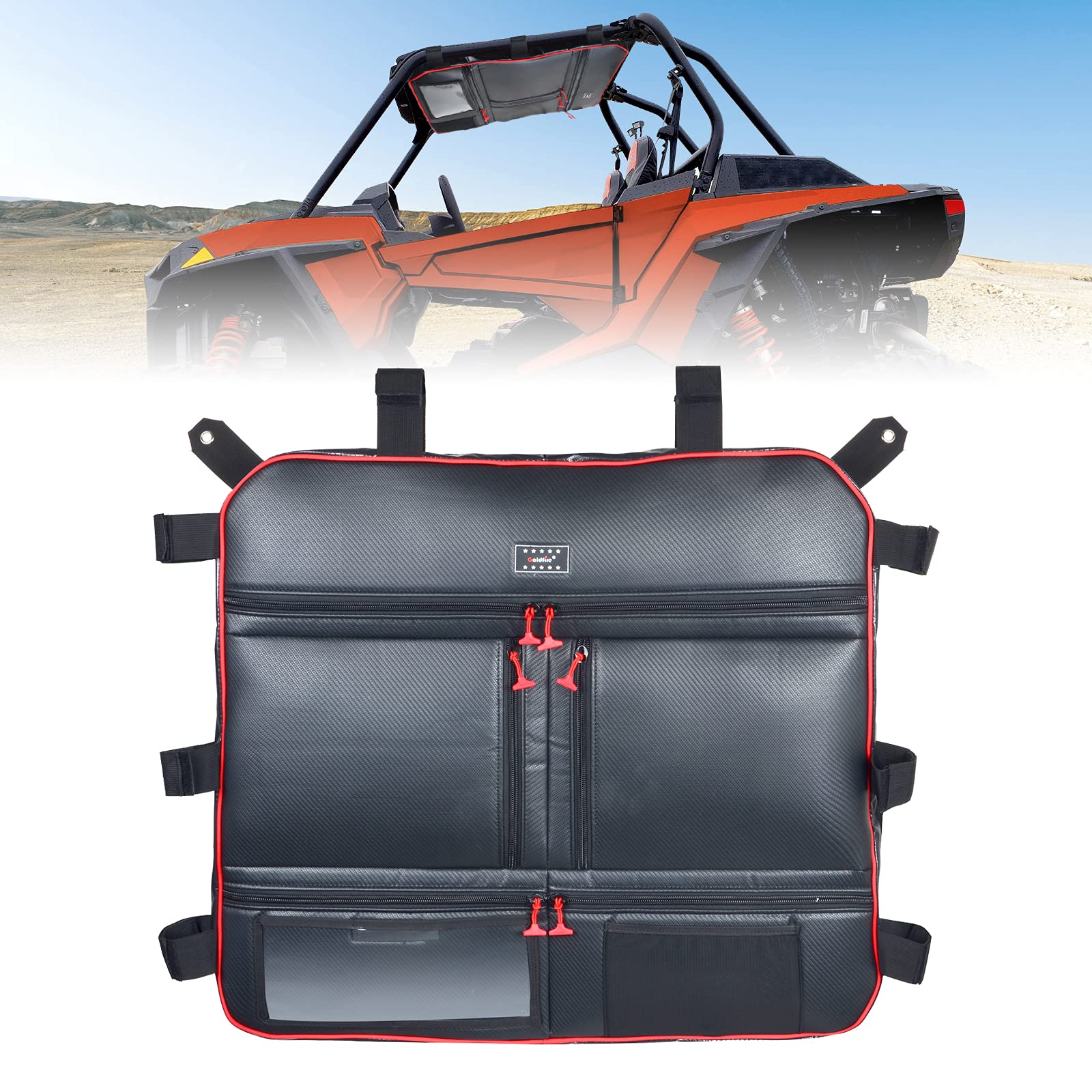 Goldfire Overhead Storage Bag - Universal Roof Top Organizer for Polaris RZR XP 1000 (2 & 4 Seat All Years) - Durable Tool Gear Bag with Red Piping - Perfect for Off-Road Adventures, Camping & Outdoor Storage