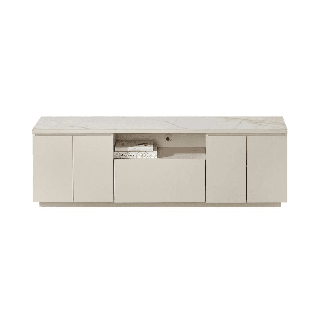 Lazarus II Glossy Sintered Stone TV Stand - 70.8 Inch Modern Media Console for Living Room, Bedroom & Home Theater - Durable & Stylish Entertainment Center with Ample Storage Space
