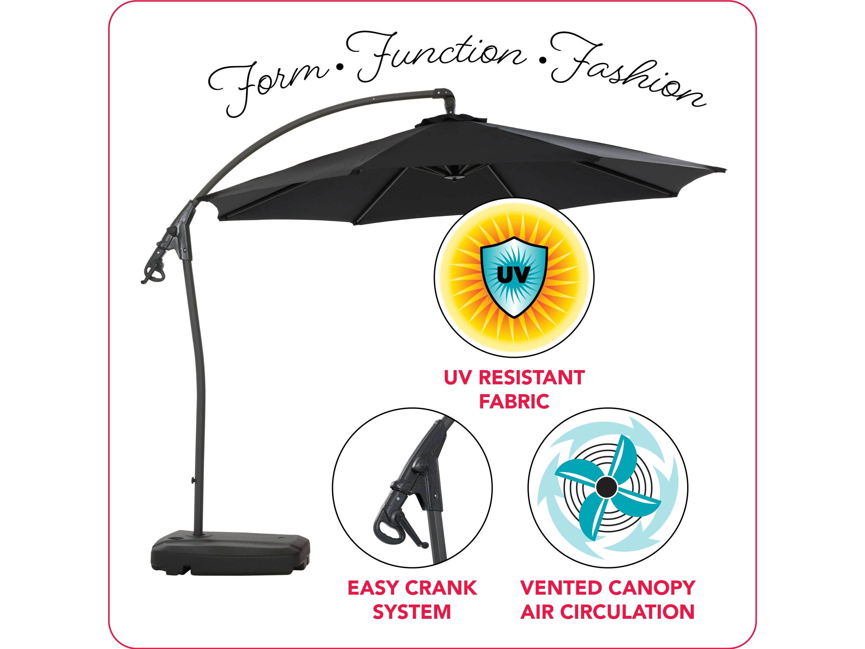 10ft Black Cantilever Umbrella with Heavy Duty Base - Patio, Poolside & Outdoor Shade Solution for Backyard, Garden and Deck