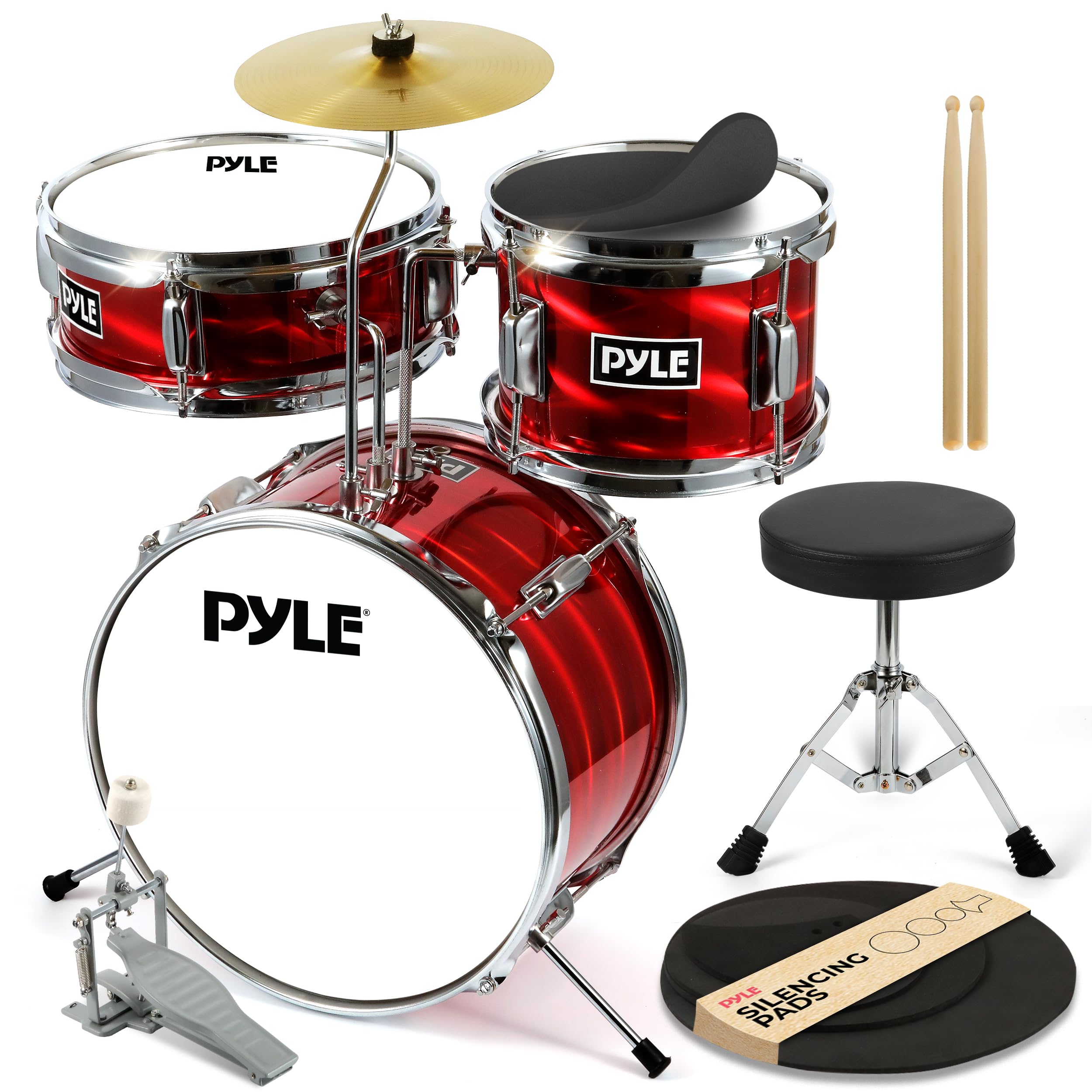 **Pyle Kids Drum Set - 3-Piece Beginner Junior Drum Kit with 13