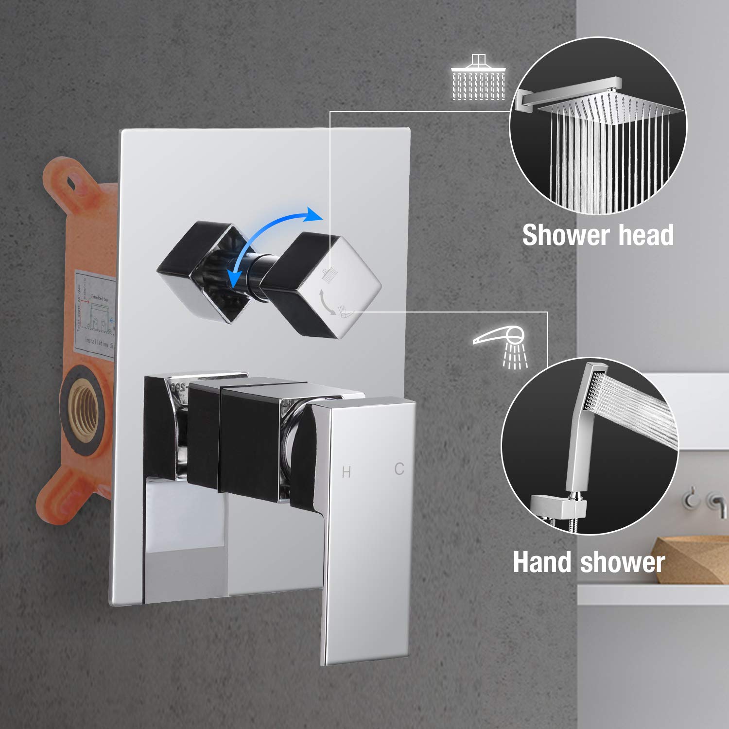 Qomolangma 12 Inch Rain Shower System - Wall Mounted Bathroom Shower Faucet Set with Pressure Balance Valve, 2-Function Shower Head (Rain & Handheld Spray) - Perfect for Modern Bathrooms & Spa-Like Shower Experience