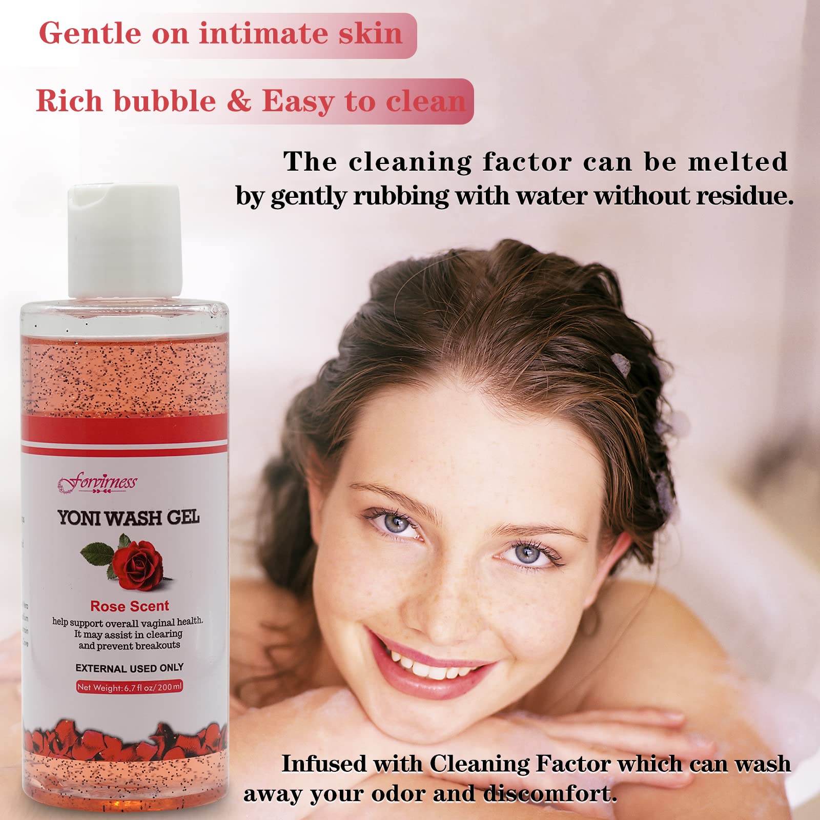 pH Balanced Feminine Wash for Women - Gentle Vaginal Cleanser with Rose Extract, 6.7 fl.oz Intimate Hygiene Solution | Perfect for Daily Use & Post-Workout Freshness